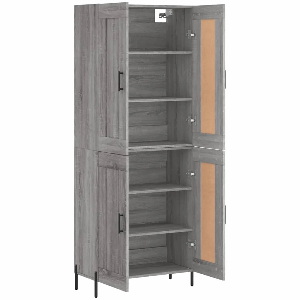 Générique Bufet wysoki Sonoma szary 69,5 x 34 x 180 cm, szafka do przechowywania z drewna inżynieryjnego z drzwiami skrzydłowymi, szara szafka do salonu z żelaznymi nogami do dużej przestrzeni do