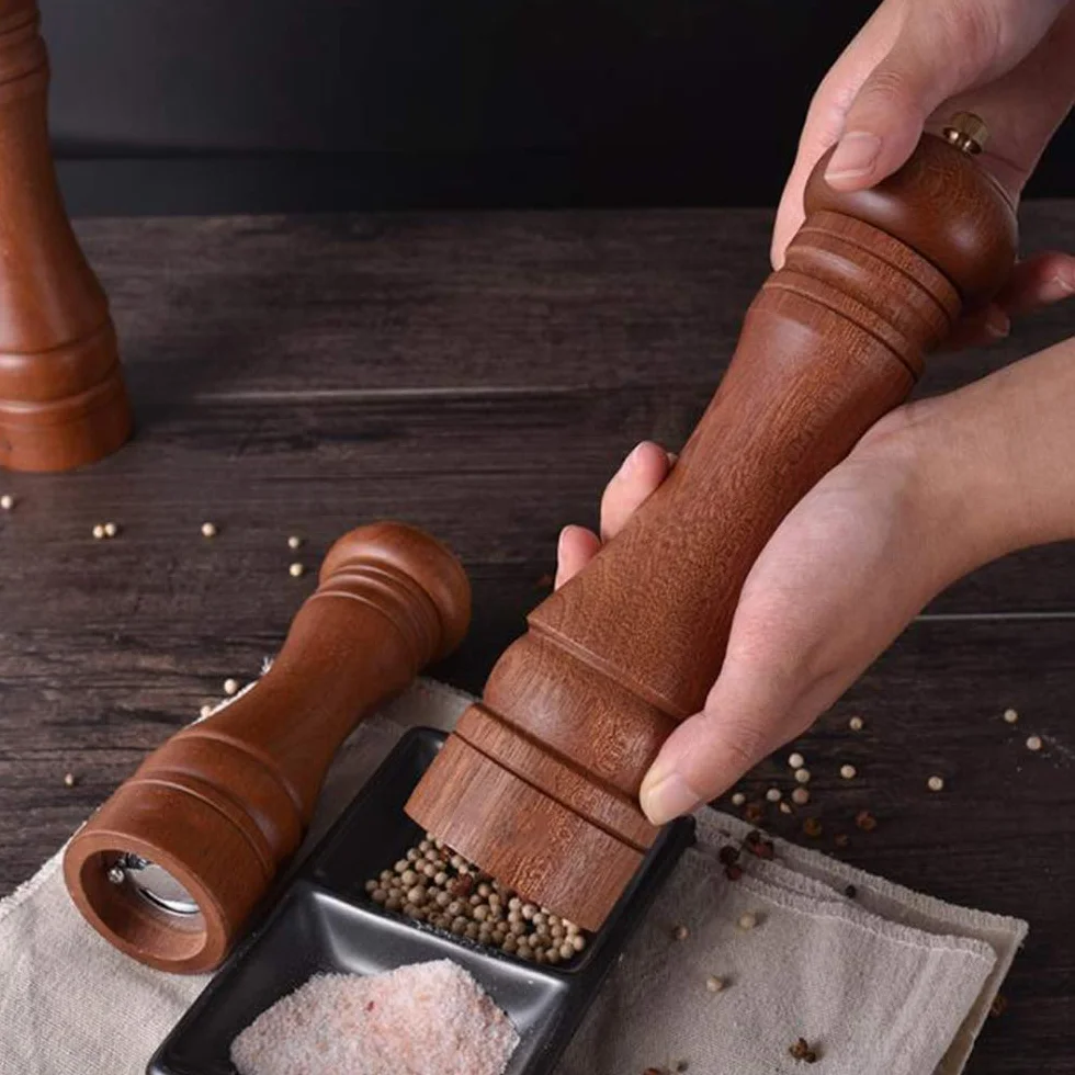 Młynek do soli i pieprzu, regulowany drewniany zestaw młynków do soli i pieprzu, ręczny młynek do soli i pieprzu z ceramicznym rdzeniem, 22 cm