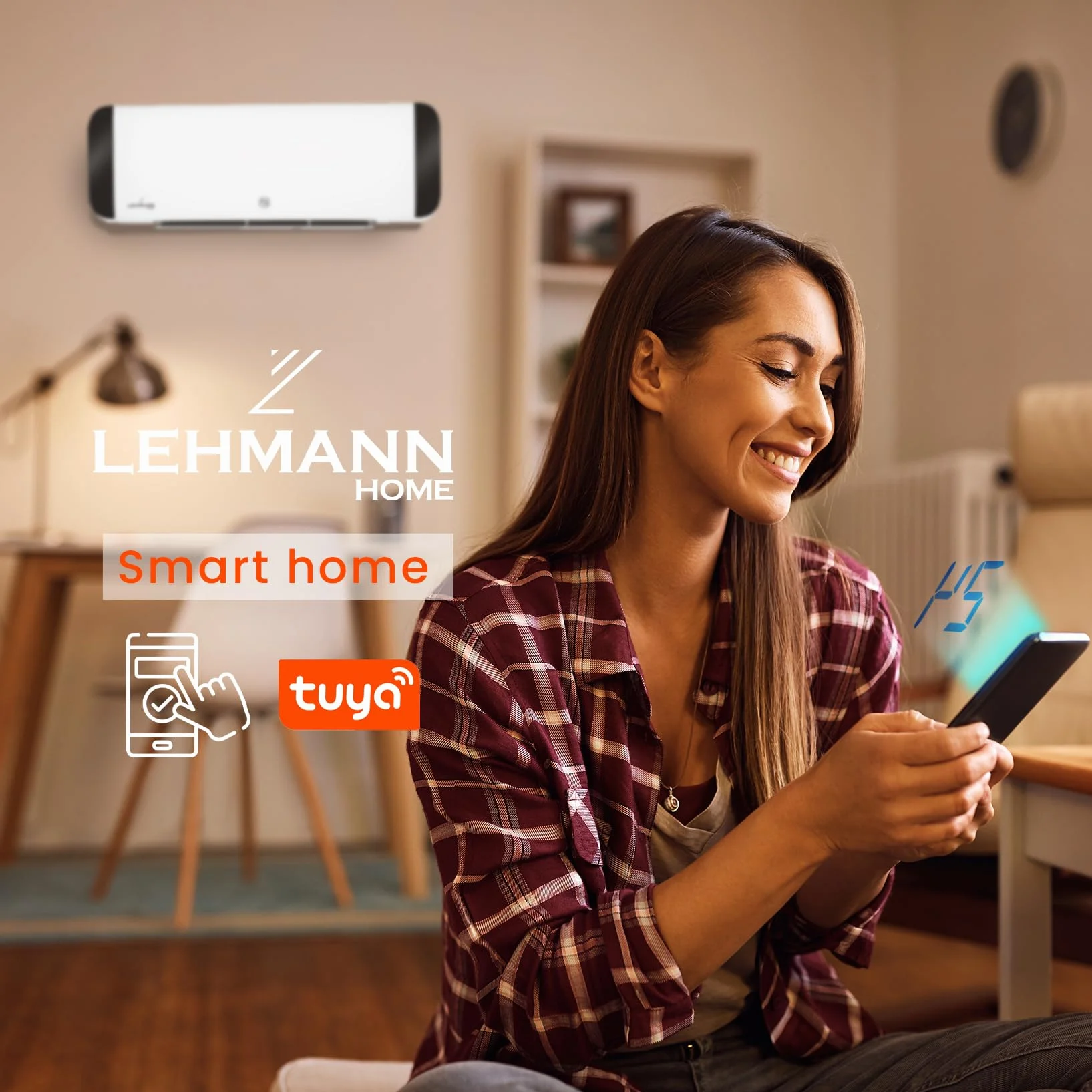Lehmann LHOHH-2013A kurtyna powietrzna z 2 poziomami mocy 1000/2000 W, grzejnik ścienny z Wi-Fi, pilotem zdalnego sterowania, wyświetlaczem LED, termowentylator z timerem i oscylacją