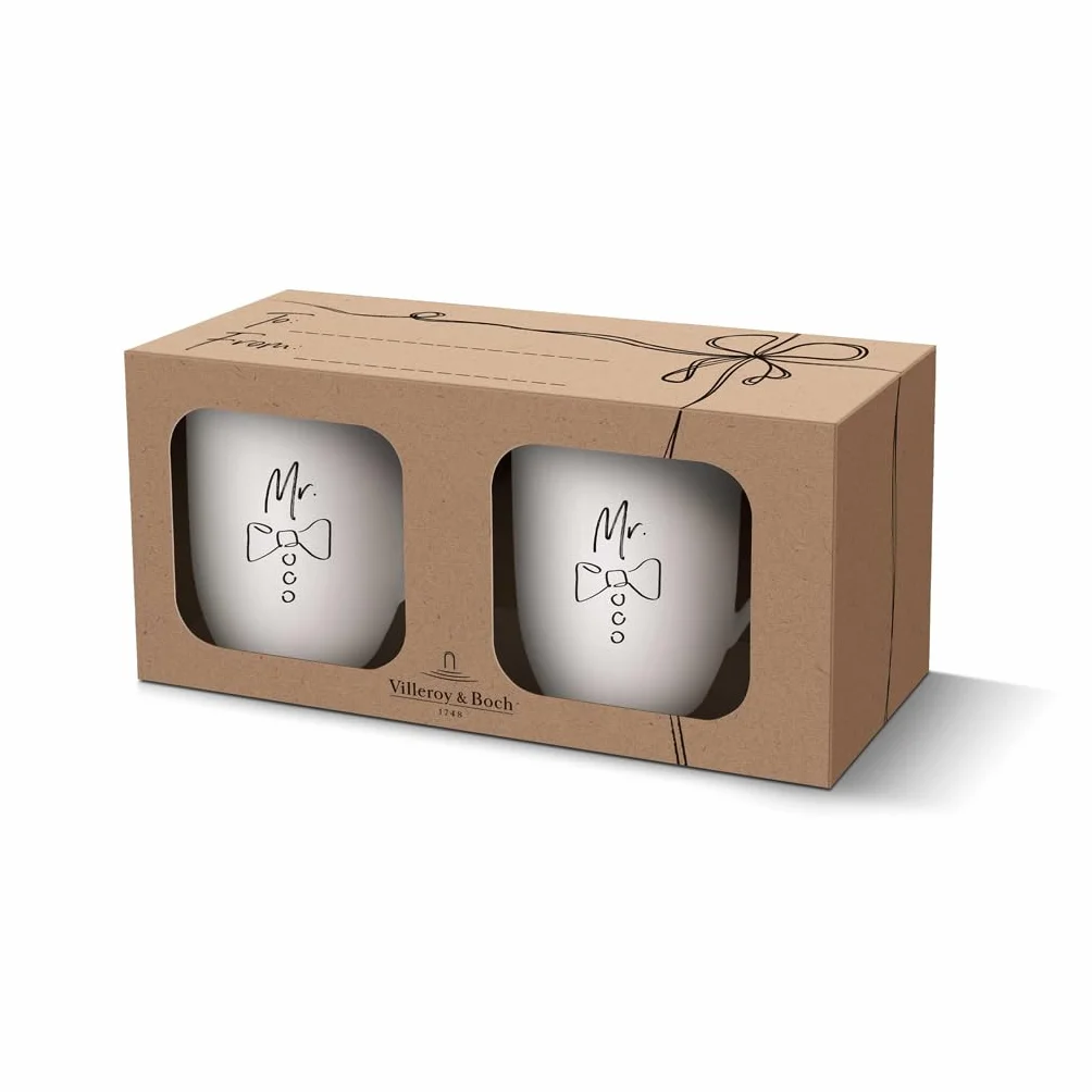 Villeroy & Boch – Zestaw Kubków Statement Mr & Mr, zestaw 2 kubków, 290 ml, opakowanie na prezent, Wysokiej jakości kubki z porcelany premium, Idealne dla par, Prezent na śluby