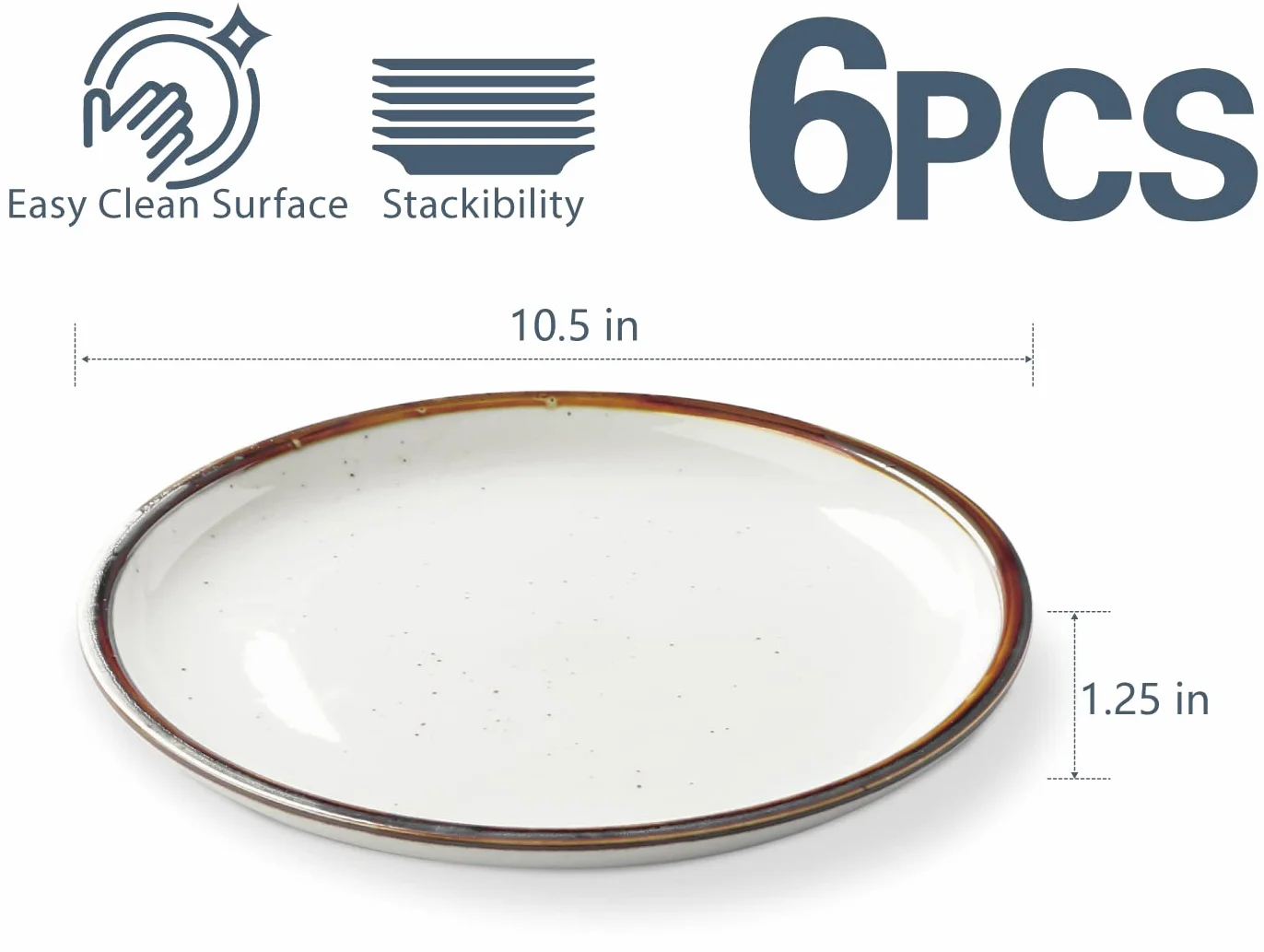 ONEMORE Ceramiczny talerz obiadowy 26,7 cm, duży zestaw 6 naczyń z kamionki, talerze deserowe, sałatkowe, nadają się do kuchenki mikrofalowej, zmywarki i piekarnika, łatwe do czyszczenia, rustykalne i