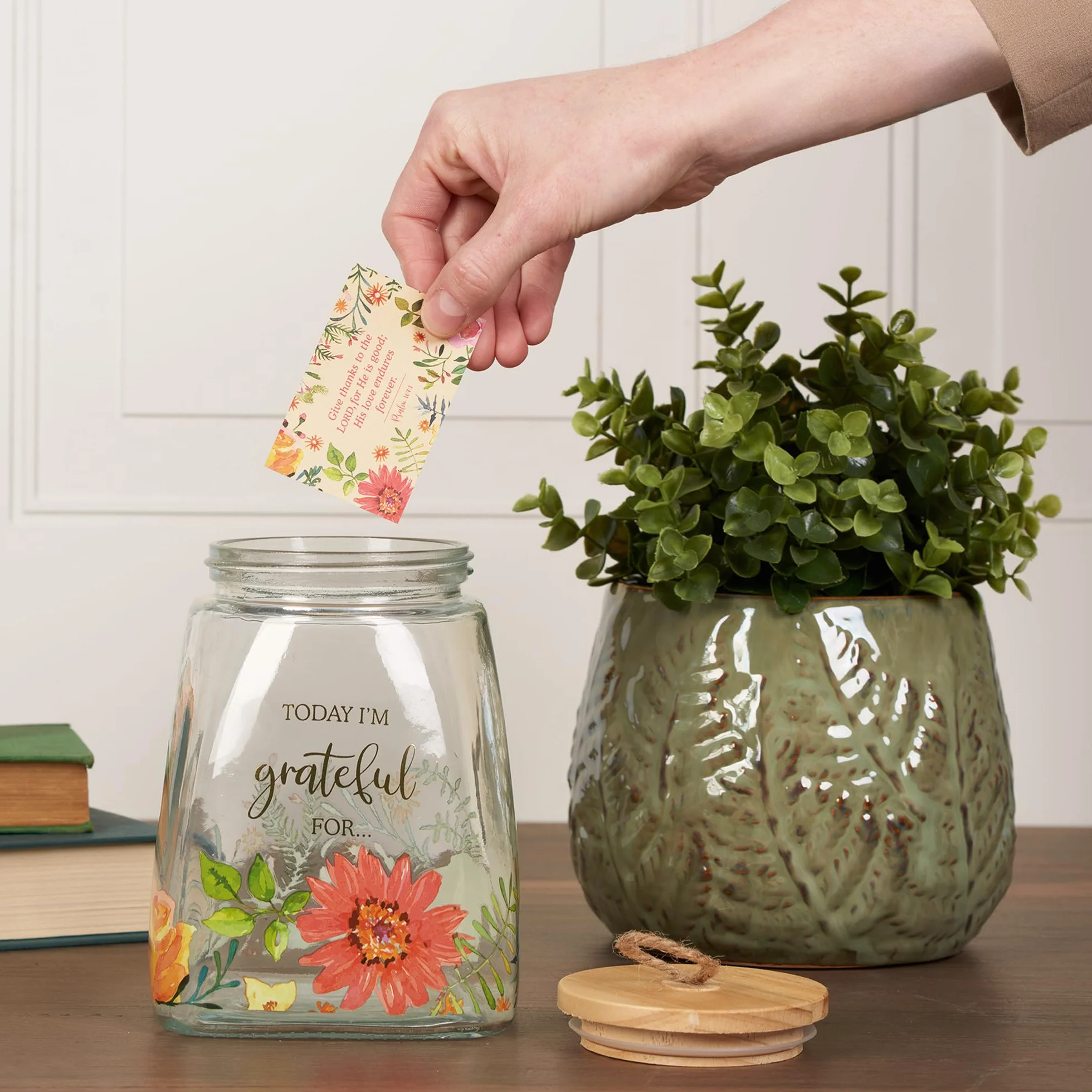 Christian Art Gifts 'Today I'm Grateful For'. Szklany słoik wdzięczności z kartkami
