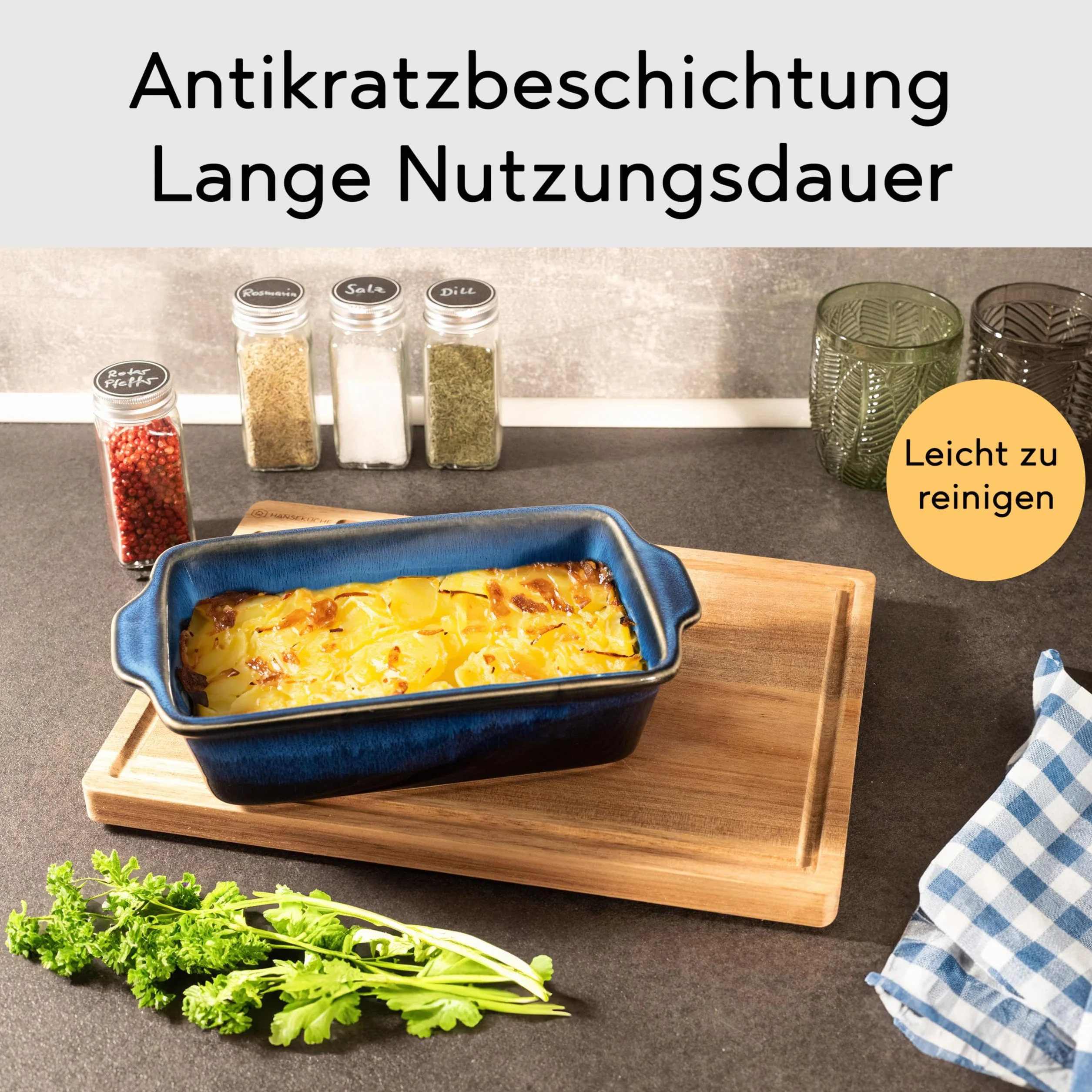 Hanseküche Duże naczynie żaroodporne dla 4 osób wykonane z wysokiej jakości ceramiki | Idealne do lasagne, zapiekanek, tiramisu | Naczynie żaroodporne (małe, ciemnoniebieskie)