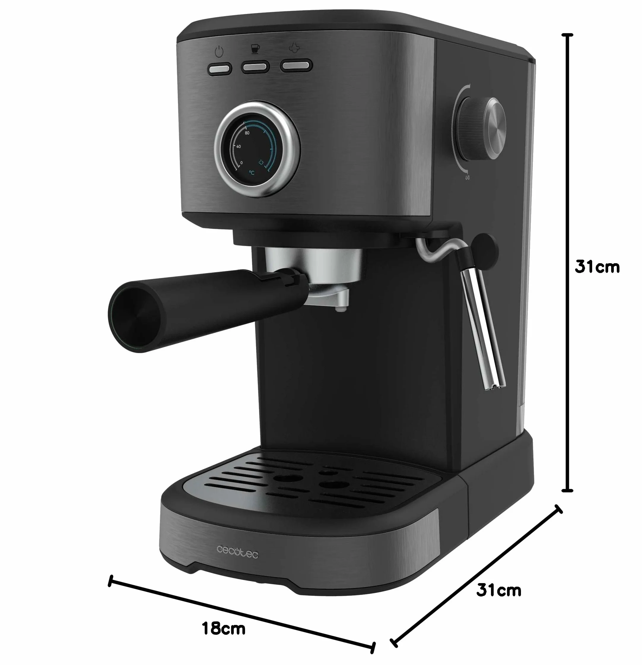 Cecotec Ekspres do kawy Power Espresso 20 Pecan Steel. Cyfrowy ekspres do kawy z 20 barami i obrotową parą.
