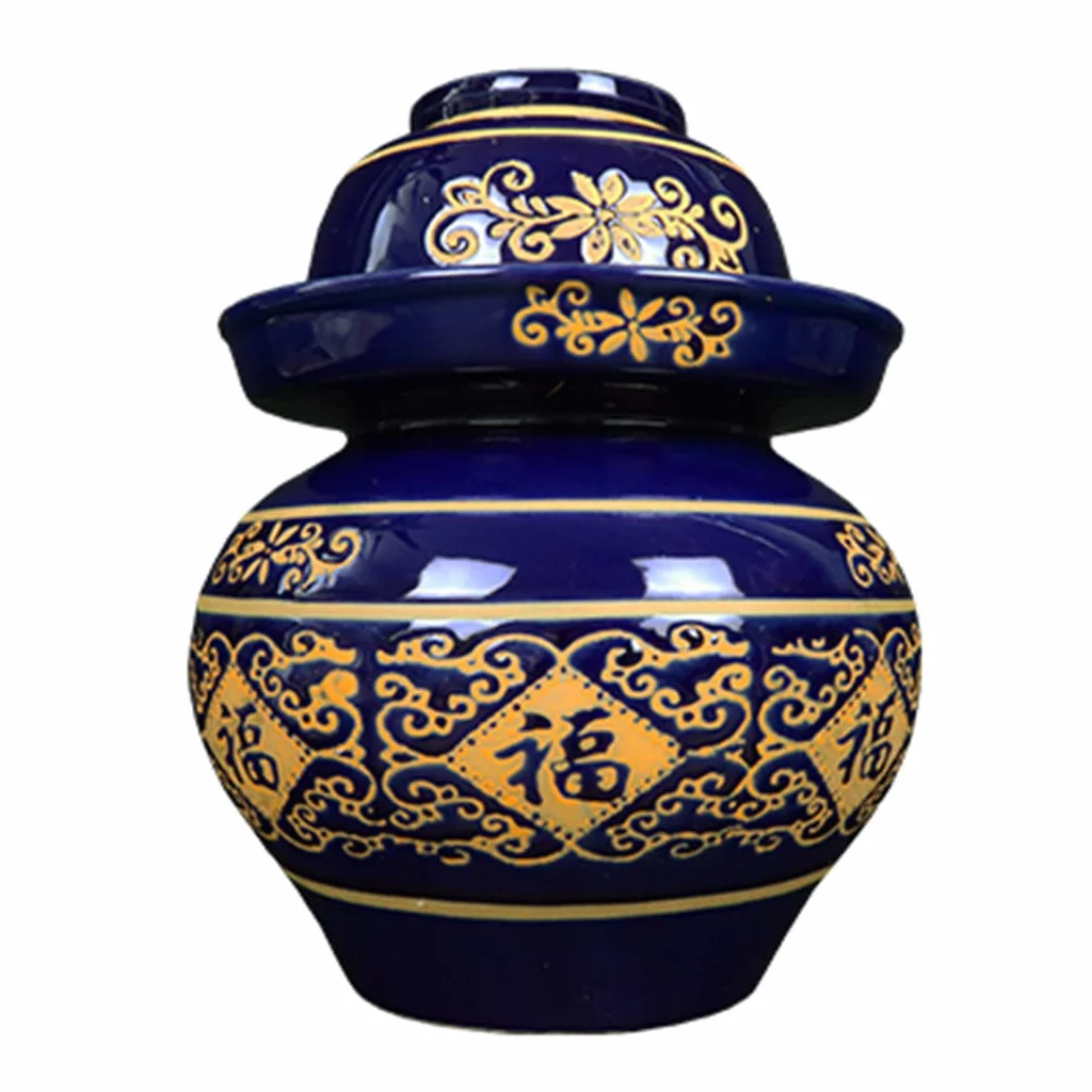Naczynie do fermentacji, Tradycyjny chiński ceramiczny słoik do kiszenia z pokrywką uszczelką wodną, ​​duży, pogrubiony garnek kimchi(Blu,5KG)