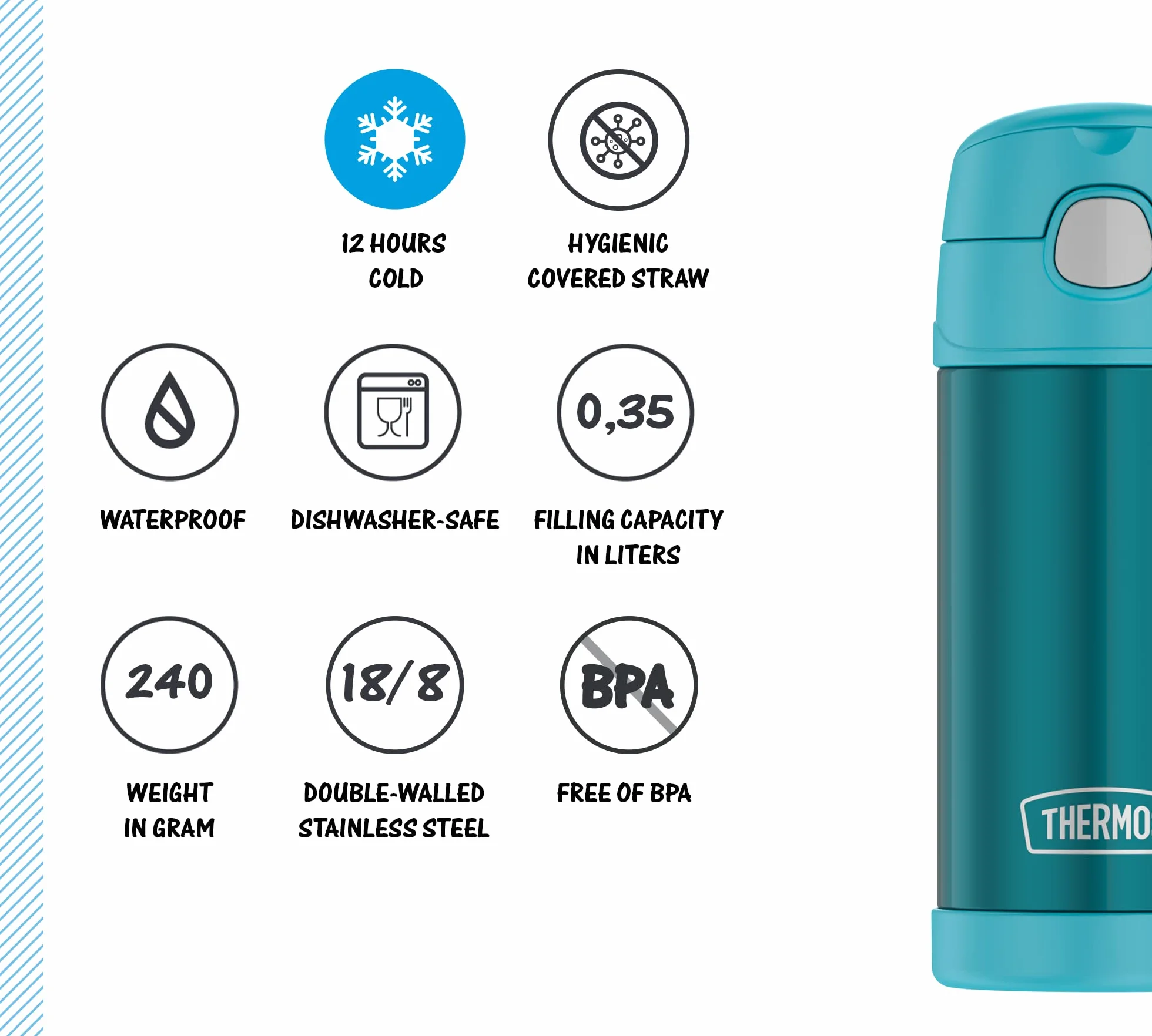 THERMOS Funtainer Straw Bottle 0,35 l termos dla dzieci ocean teal szczelny 12 h