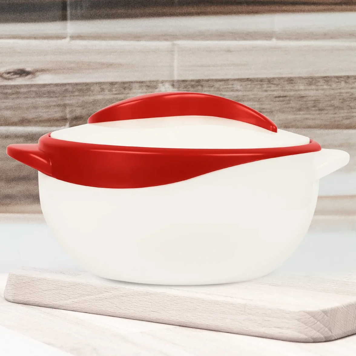 Pinnacle Serving Salad/Soup Dish Bowl - termoizolacyjna miska z pokrywką - świetna miska na wakacje, kolację i imprezę, 2,5 qt. (czerwona)