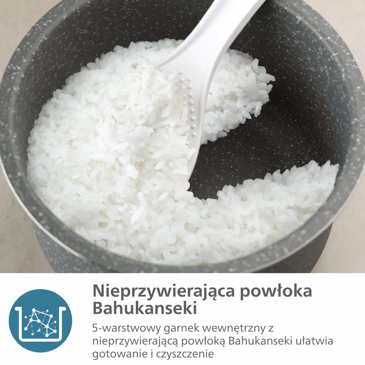 Mini urządzenie do gotowania ryżu Philips z serii 3000-0,54 l, 5-warstwowa powłoka Bakuhanseki, 30-minutowy tryb szybkiego gotowania, 5 automatycznych menu, kolor czarny (HD3080/80)