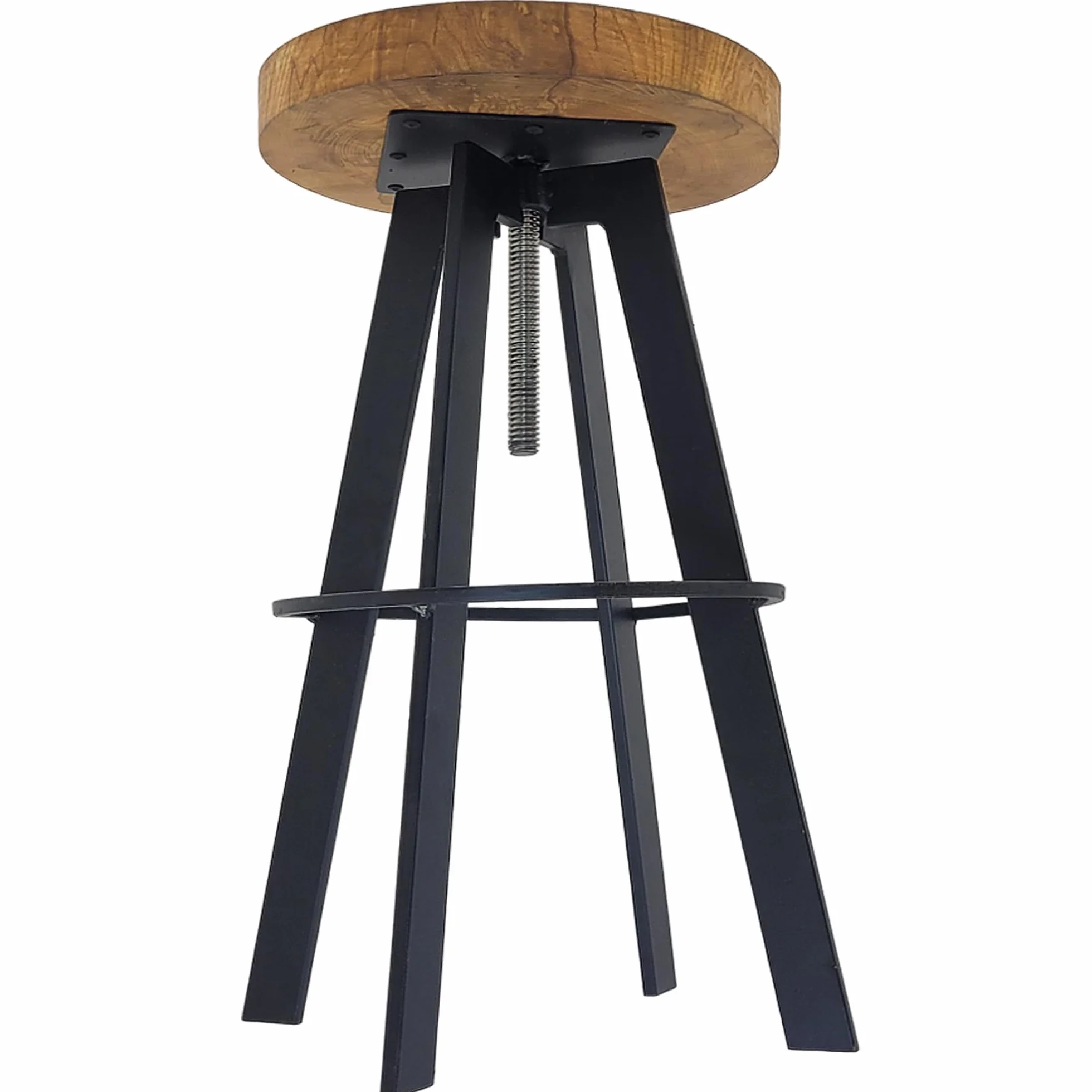 weeco Taboret z obrotowym drewnianym siedziskiem i metalowymi nogami. Stołek z regulacją wysokości siedziska, wysokość 65-80 cm, waga 13 kg