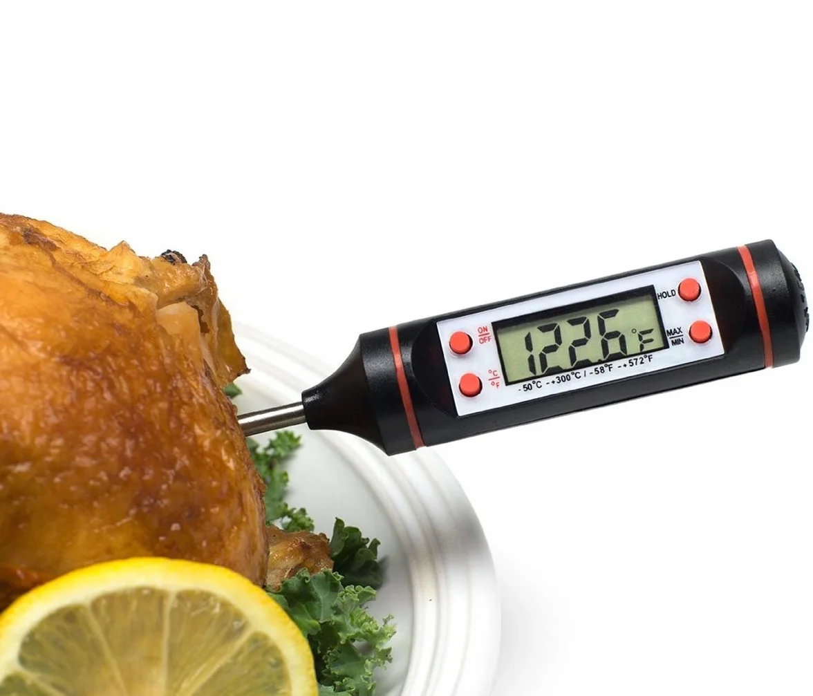DollaTek Cyfrowy termometr do mi?sa ze stali nierdzewnej, d?uga sonda i precyzyjny ekran LCD, do p?ynów, mi?sa, mleka, grilla, gotowania, grillowania
