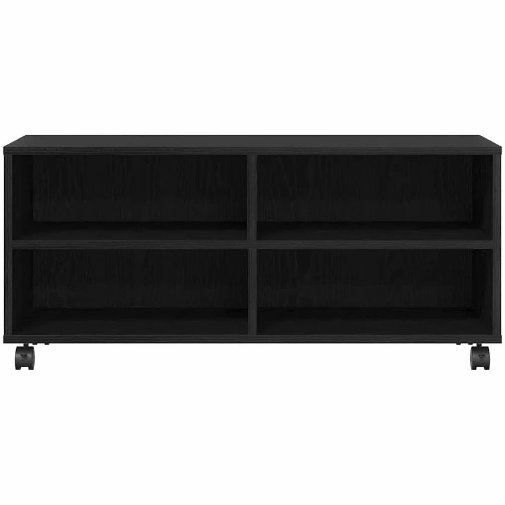 Szafka pod telewizor czarna, 90 x 35 x 40,5 cm, materiał drewnopochodny, nowoczesne wzornictwo, uniwersalna podstawka pod telewizor, oszczędzająca miejsce konsola medialna do salonu