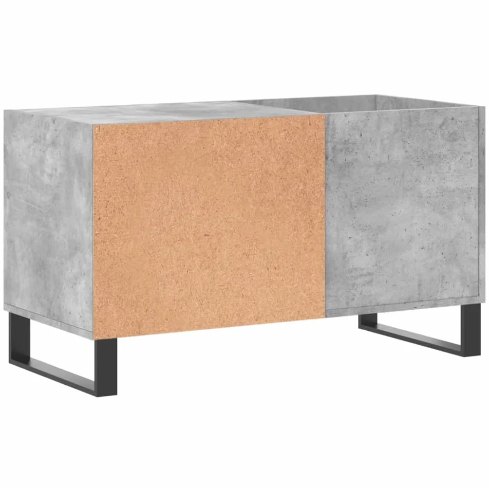 Szafa panelowa, betonowa, szara, wykonana z materiału drewnopochodnego z żelaznymi nogami, 85 x 38 x 48 cm, miejsce do przechowywania płyt gramofonowych i winylowych, stabilna szafka winylowa