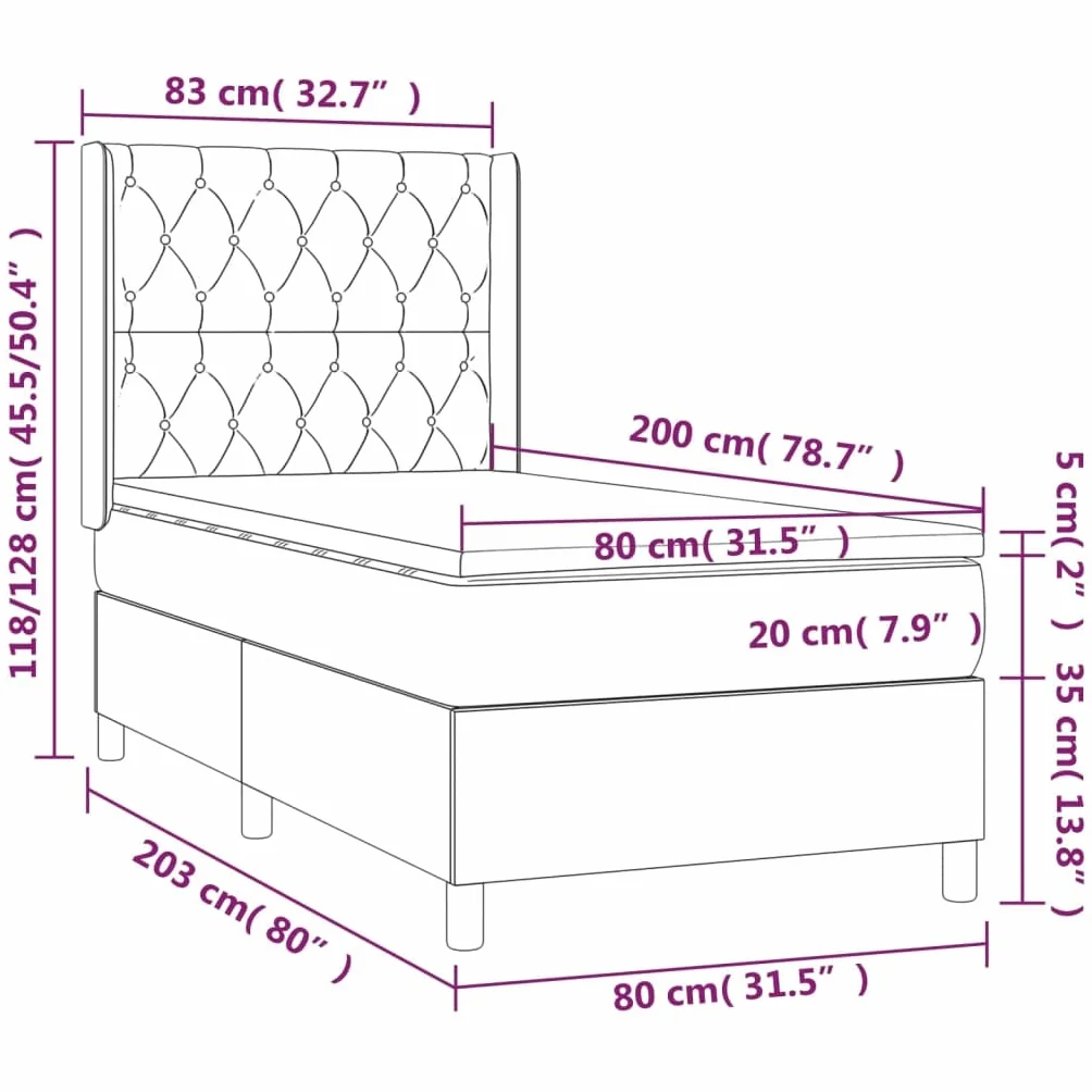 Łóżko kontynentalne z materacem w kolorze niebieskim, 80 x 200 cm, z materiału, łóżko tapicerowane, pojedyncze łóżko z regulowanym zagłówkiem, trwała rama łóżka z poliestru, łącznie z