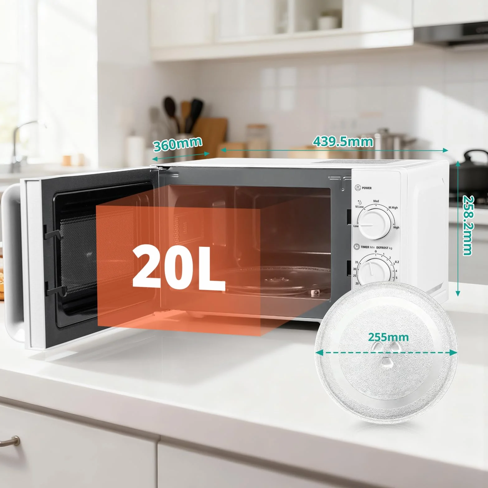SMETA Kuchenka mikrofalowa, 20 l mikrofalowa, bez grilla, powłoka, moc 700 W, 5 poziomów, timer 35 minut, tryb rozmrażania według czasu/wagi, białe wykończenie