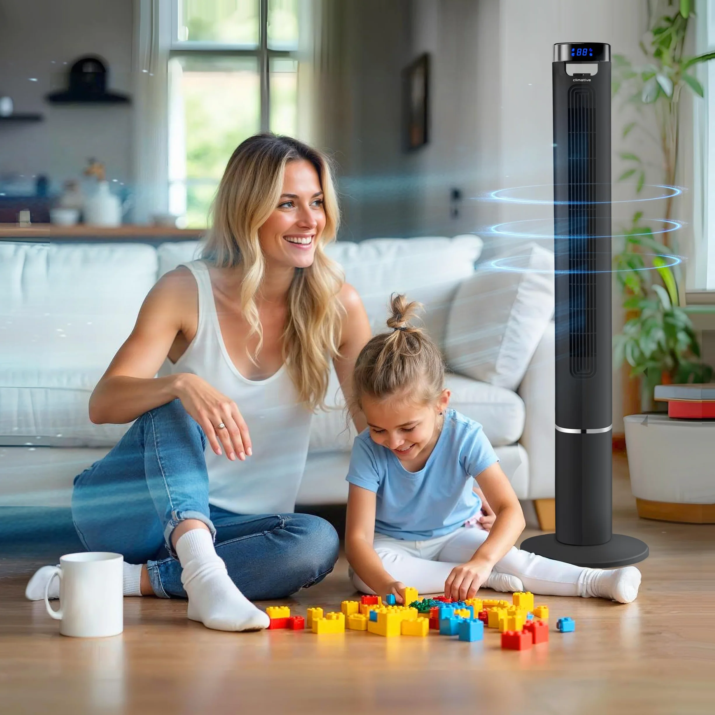 Wentylator kolumnowy XXL FRESH czarny, Jonizator, Wyświetlacz LED, Kąt oscylacji 90°, 3 poziomy, XXL 117 cm, Wentylator wieżowy, Wentylator stojący, chłodzący