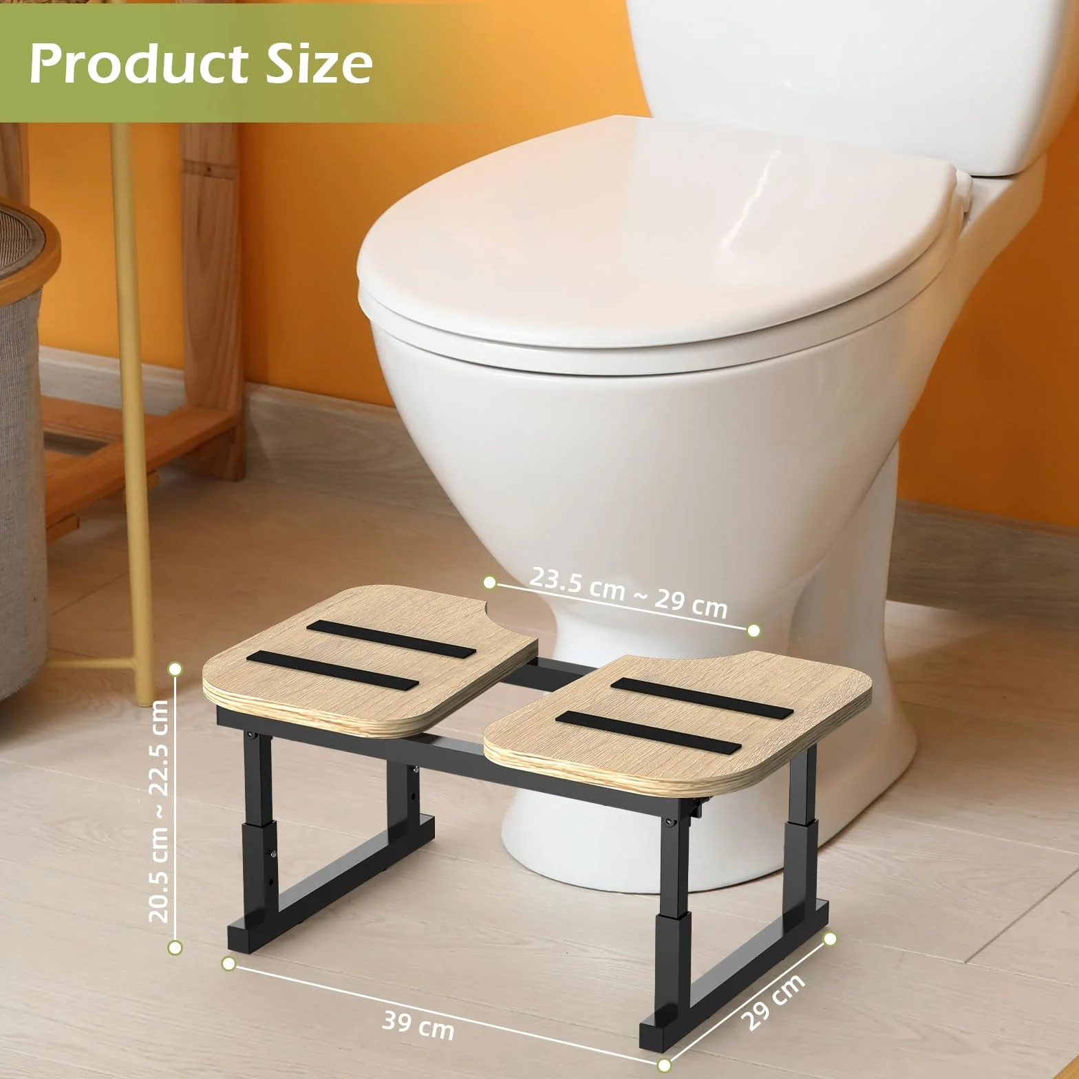 LIANTRAL Taboret toaletowy dla dorosłych, antypoślizgowy, składany stołek z drewna i metalu, ergonomiczny taboret toaletowy do łazienki, taboret toaletowy na hemoroidy, wzdęcia brzucha, zaparcia