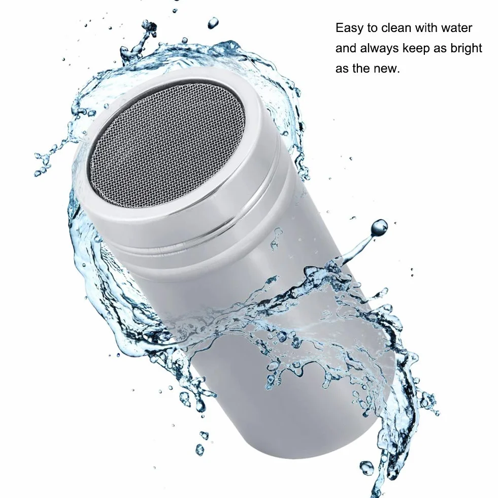 Shaker do Cukru w ​​​​Proszku ze Stali Nierdzewnej, Shaker do Cukru Cynamonowego Cukier Puder w Proszku Mąka Kakaowa Przesiewacz do Kawy Narzędzia Kuchenne Pokrywa Shaker (L)