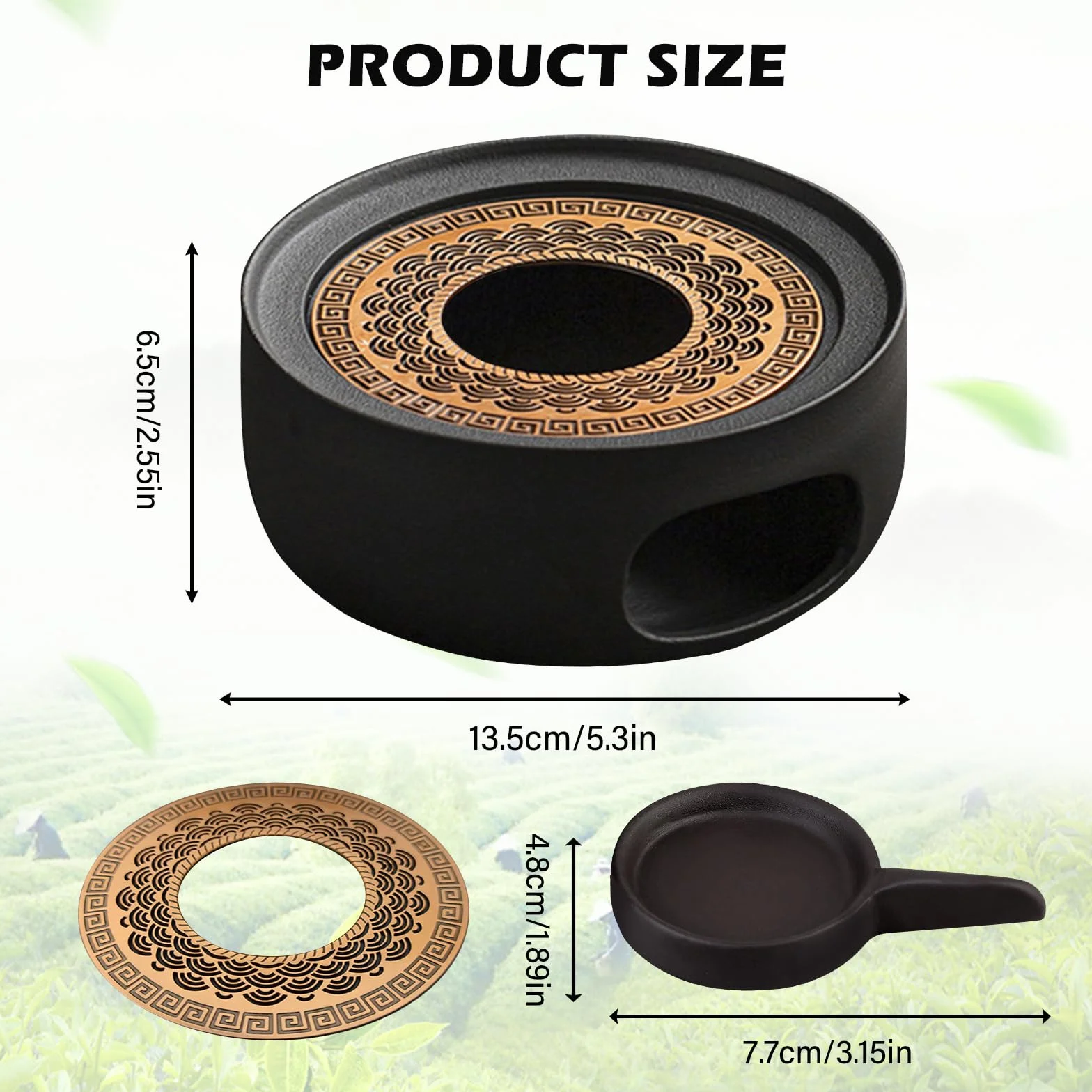GOMETY podgrzewacz do herbaty i kawy z ceramiki, ceramiczny podgrzewacz, podgrzewacz do herbaty i kawy z podkładką do pieczenia, podgrzewacz do dzbanka do herbaty, wydrążony rzeźbiony wzór do