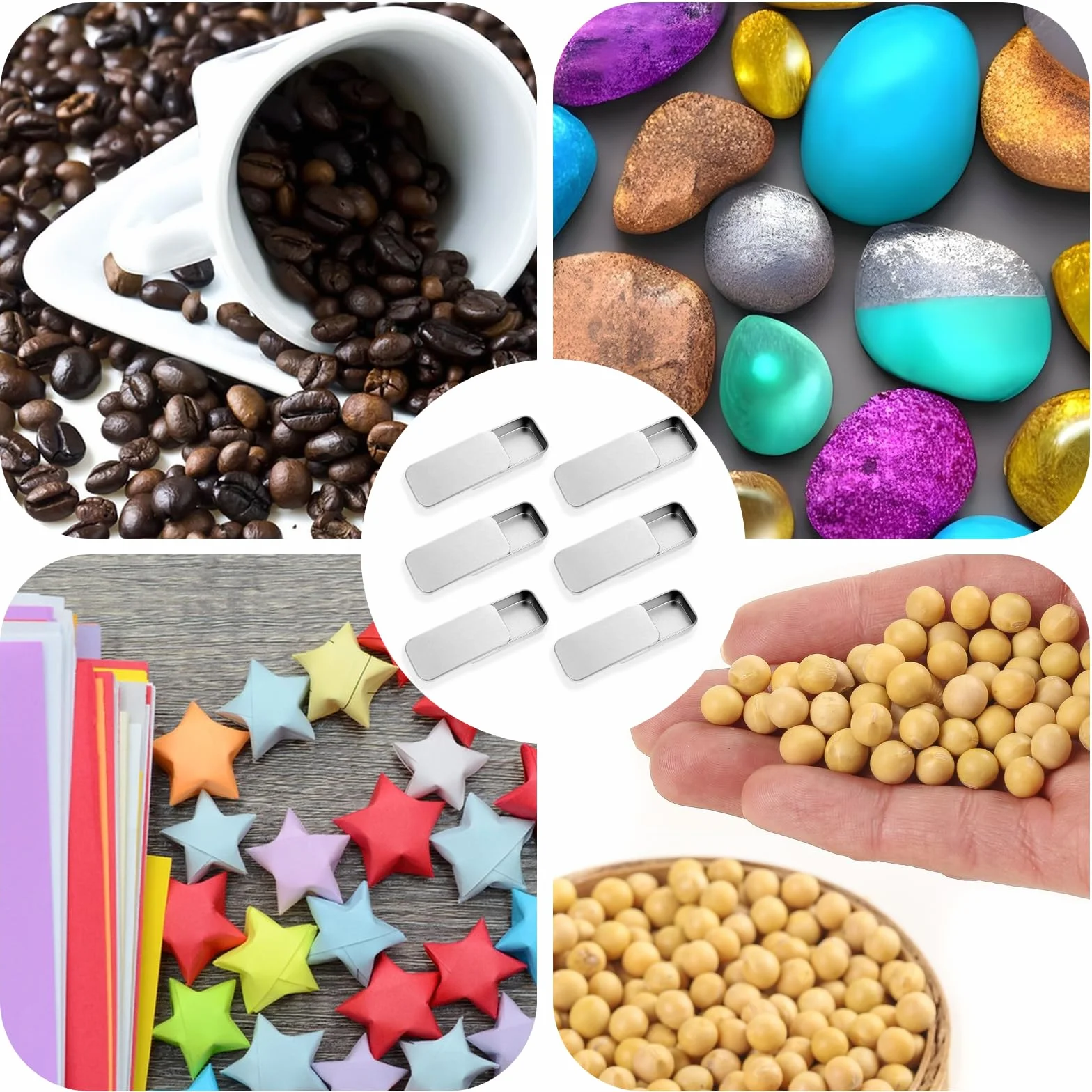 Prasacco - 6 sztuk małych metalowych puszek z przesuwaną pokrywką, stylowe, minimalistyczne, małe puszki, małe pudełko, na małe przedmioty, słodycze, biżuterię, tabletki (5 x 2,5 x 1 cm)