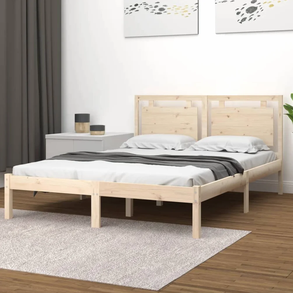 Lite sosnowe Klasyczna rustykalna listwy ze sklejki Brąz 120 x 200 cm | Rama łóżka lite drewno sosnowe 120x200 cm stelaż pod materac wezgłowie klasyczna sypialnia
