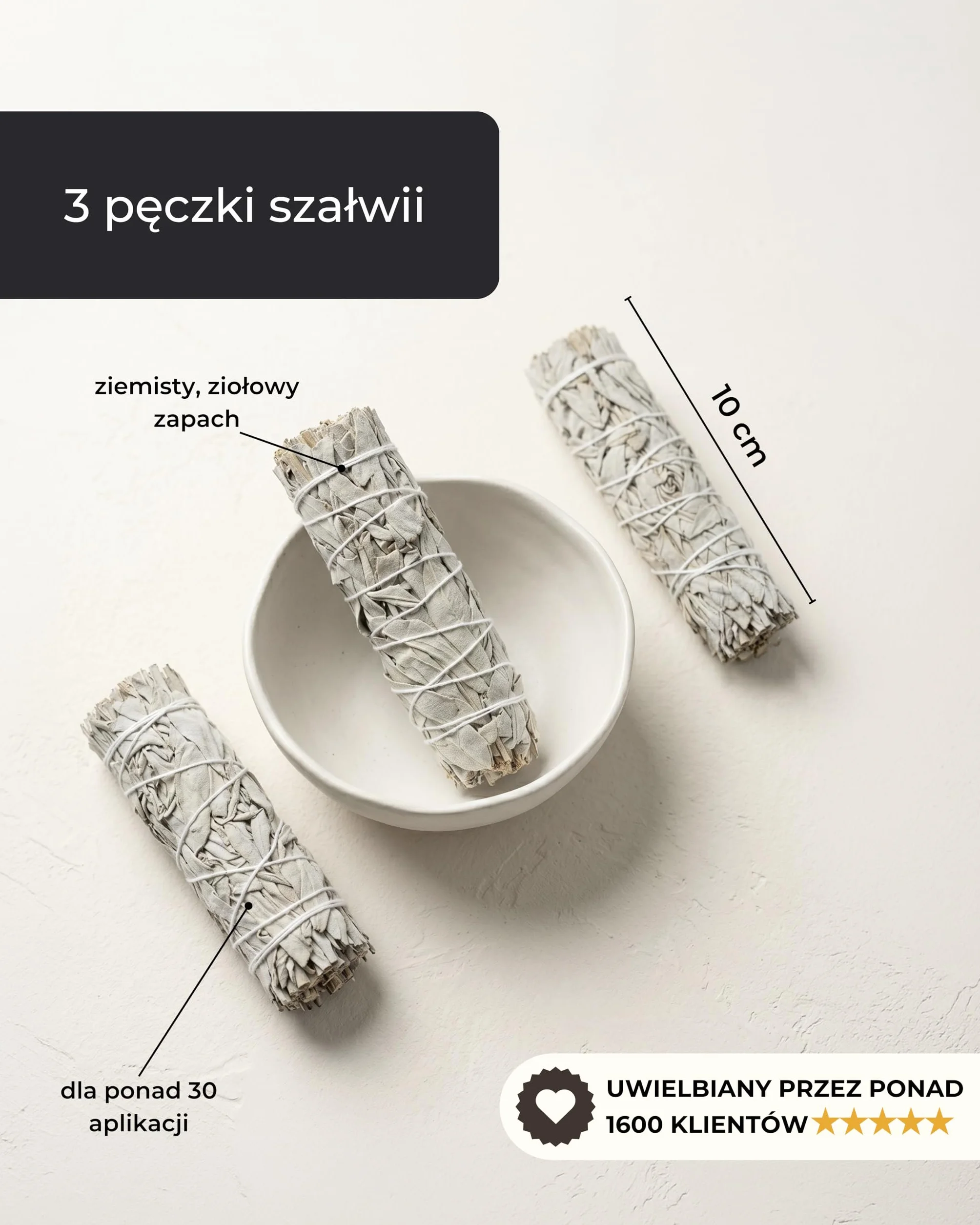 Incensera Biała szałwia, naturalne kadzidło, 3 pęczki, oczyszczanie przestrzeni, medytacja, pozytywna energia