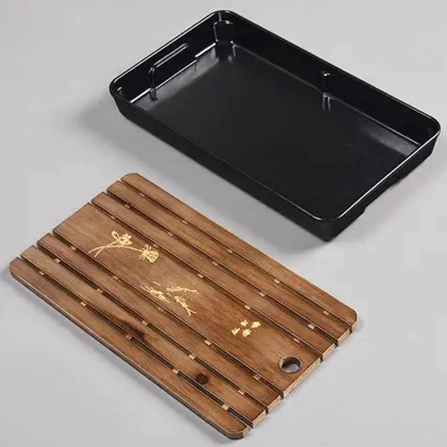 Bambusowy zestaw tacek na herbatę melaminowy stolik do herbaty na chińską ceremonię pu'er przechowywanie wody i akcesoria elegancki bambusowy design idealny dla miłośników herbaty i kolekcjonerów