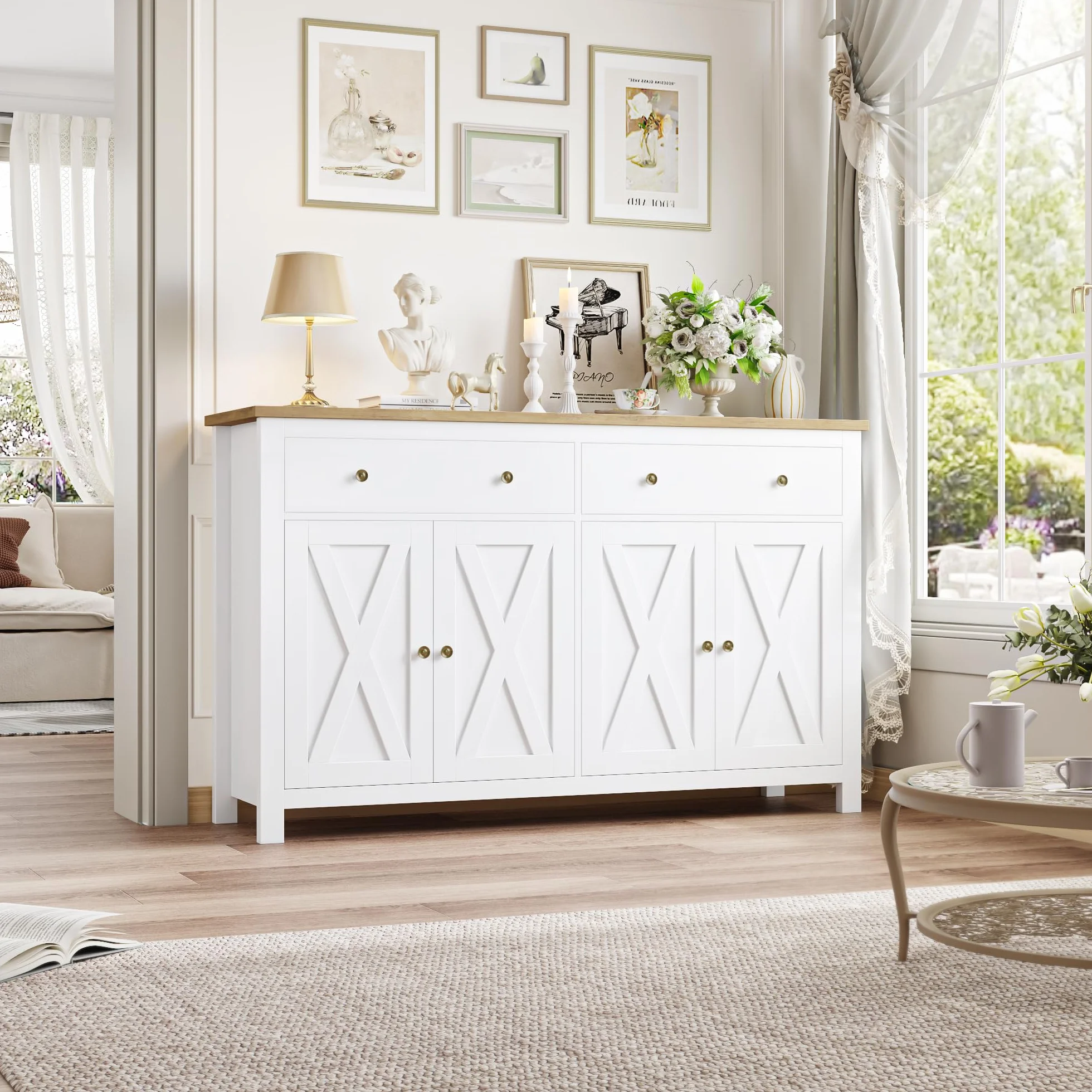 FirFurd kredens biały 140 cm szafka kuchenna z regulowanymi półkami 4 drzwi 2 szuflady 140 x 40 x 89 cm