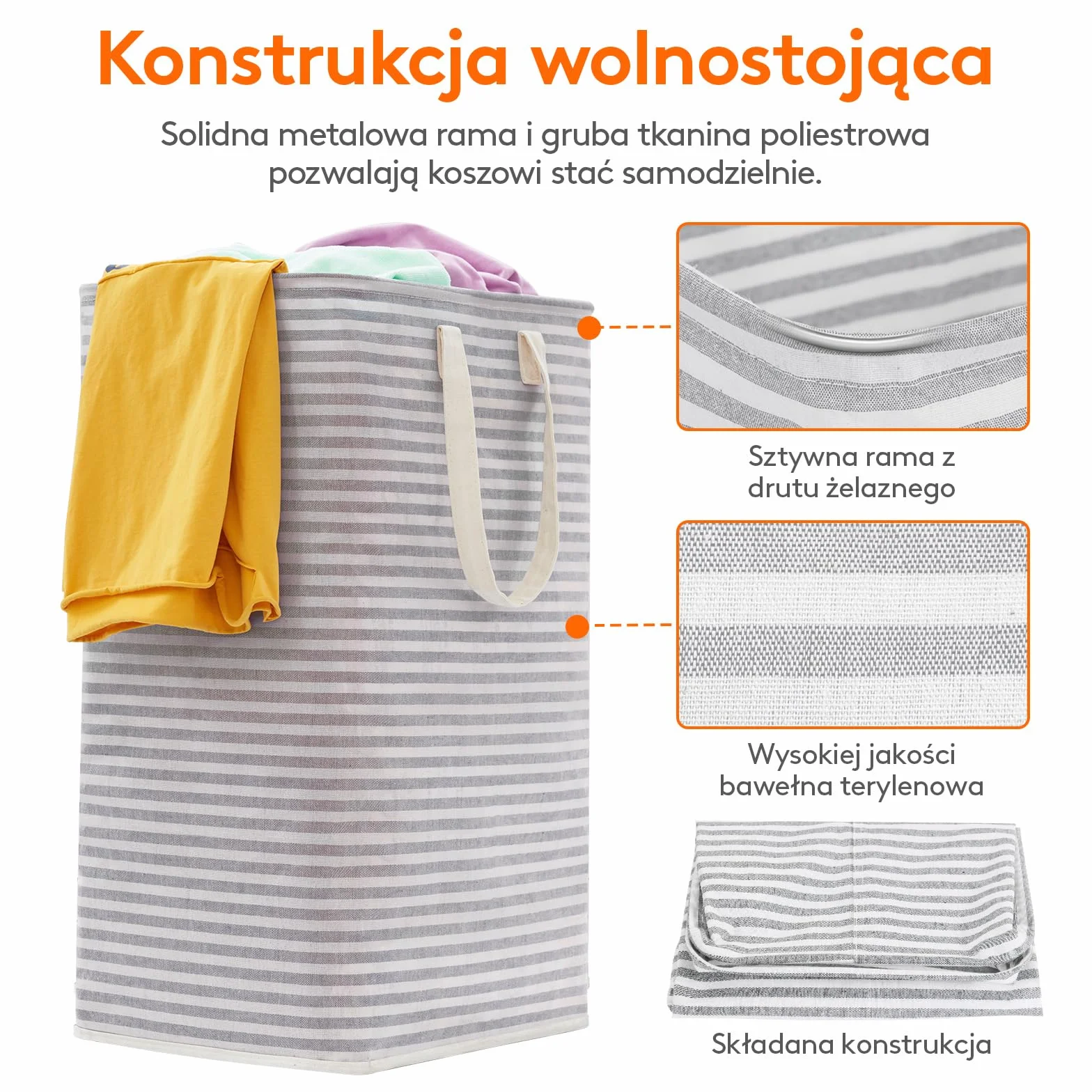 Lifewit Kosz na Pranie z Uchwytem, Duży Składany Wodoodporny Kosze Brudna Ubrania, Laundry Basket do Odzież, Sypialnia, Szary, 80L