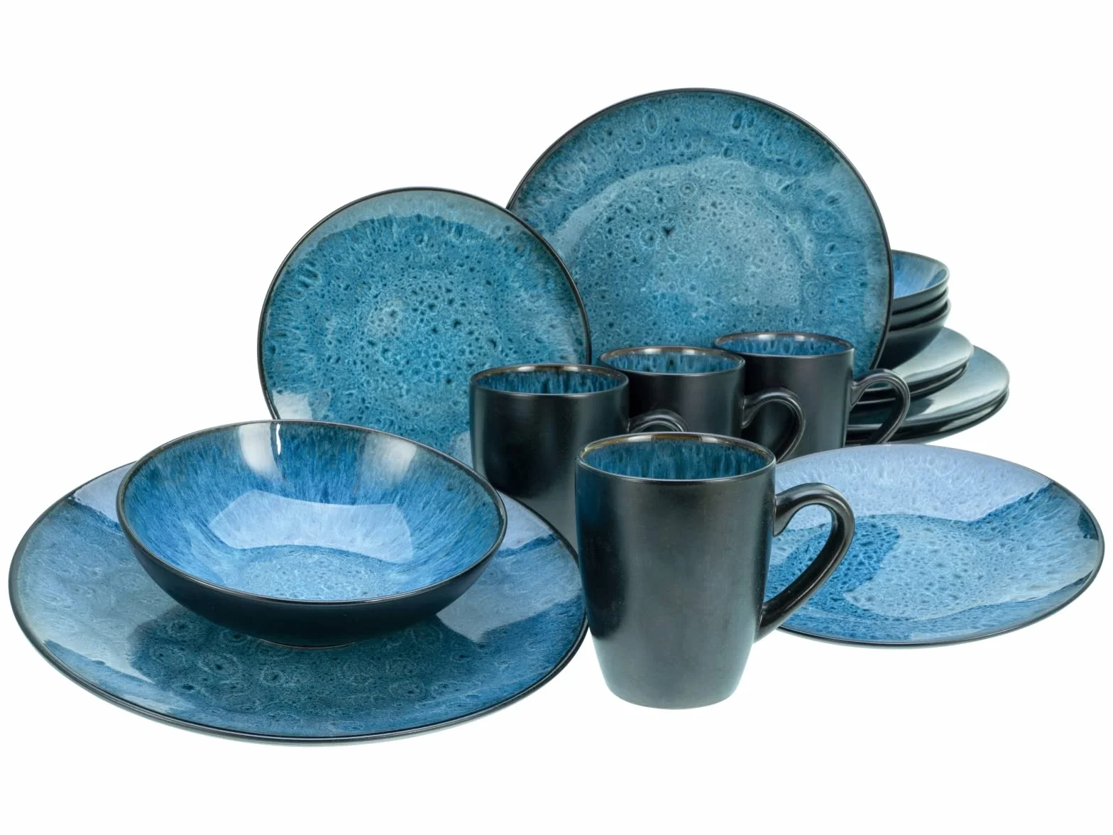 CreaTable, 23630, seria CAPRI - glazura reaktywna, 16-częściowy zestaw naczyń, serwis kombi z kamionki, nadaje się do mycia w zmywarce i używania w kuchence mikrofalowej, wysokiej jakości produkcja