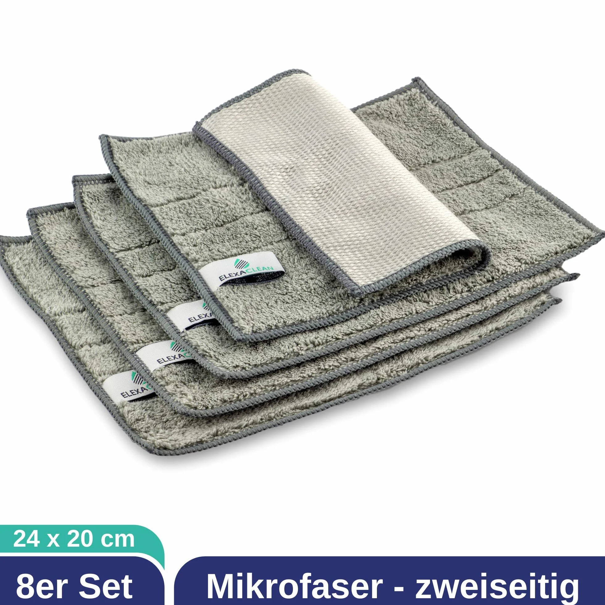 ELEXACLEAN zmywaki do prania - mikrofibra (szare, 8 szt., 24x20cm) ściereczki do naczyń do kuchni i porcelany