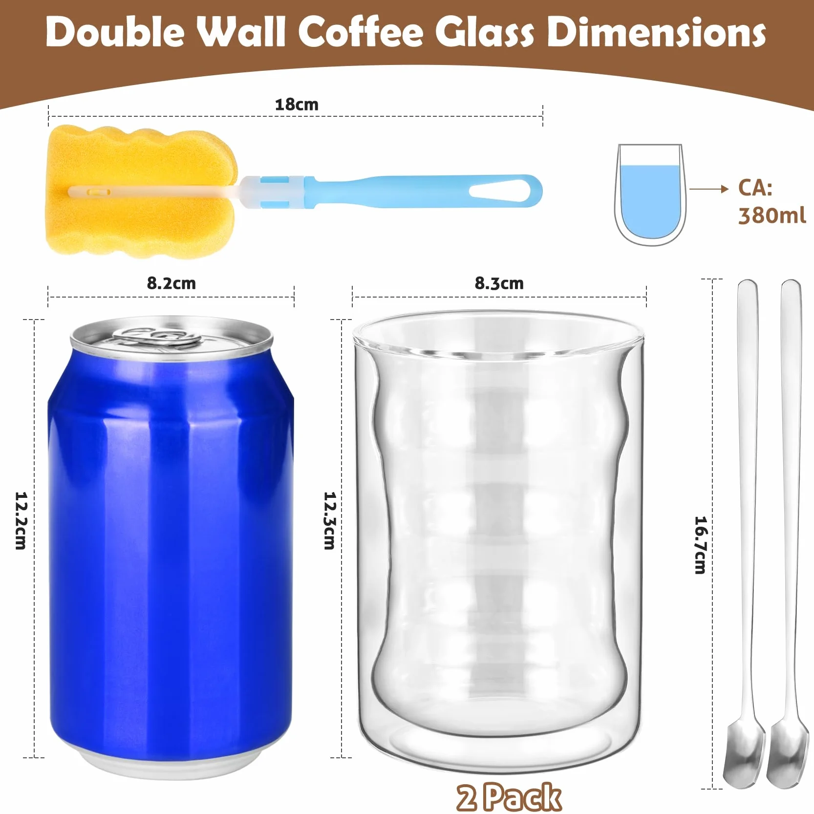 Szklanki do Latte Macchiato z Podwójnymi ściankami, 400 ml, do Kawy, Cappuccino, Espresso i Herbaty, Spiralne Szklanki Termiczne, ze Szkła Borokrzemowego, 2 Szklanek i 2 łyżeczek