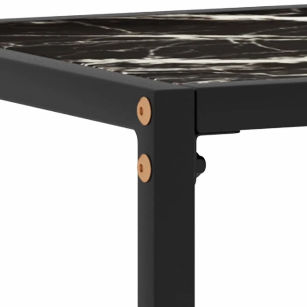 Stolik konsolowy, czarny, 60 x 35 x 75 cm, szkło hartowane o wyglądzie marmuru, stolik pomocniczy ze stali malowanej proszkowo, elegancki stół do przedpokoju do salonu