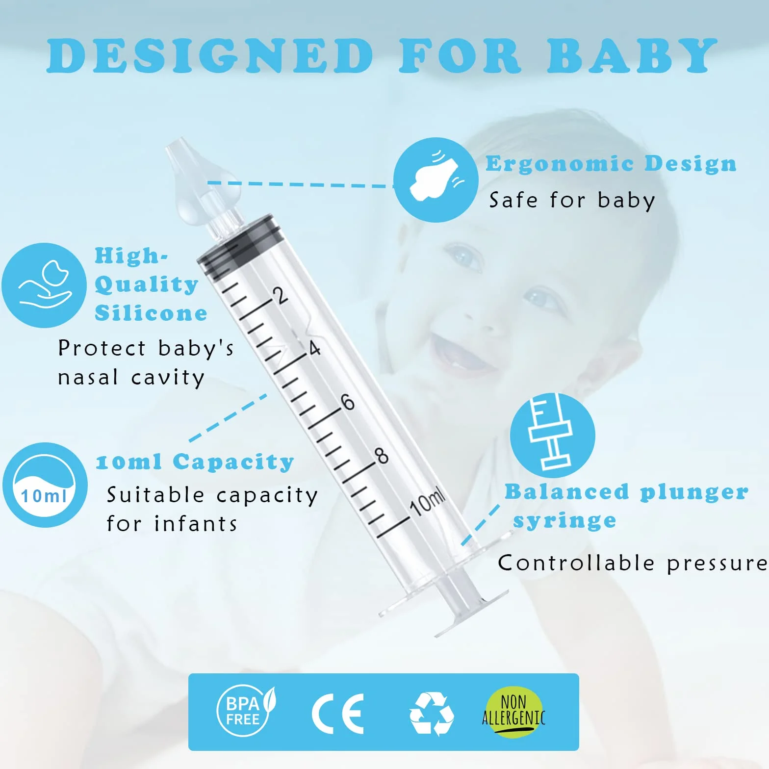 Sugeru Aspirator do Nosa dla Niemowląt, Irygator do Nosa Wielokrotnego Użytku, Przenośny Zestaw do Płukania Nosa (2pcs)