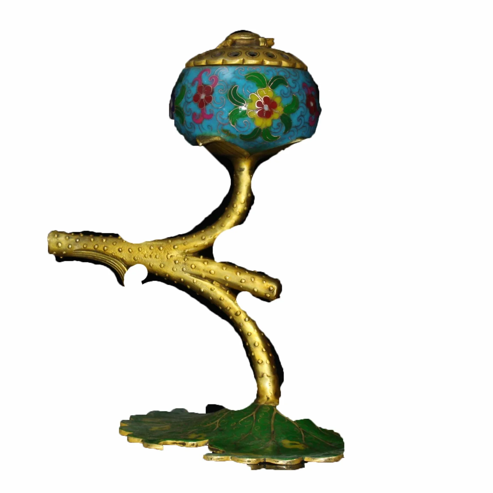 Antyczna opona miedziana, filigran Cloisonne, kadzielnica z liści lotosu, ozdoby, artykuły gospodarstwa domowego, przedmioty kolekcjonerskie