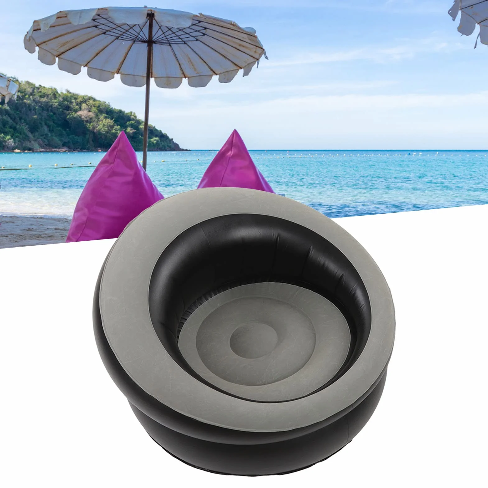 Nadmuchiwane Krzesło Sofa Blow Up Seat Gaming Lounge Indoor Outdoor Camping Garden Stylowy Czerwony Design Miękka Pluszowa Tkanina Pojedyncza Salon (Szary)