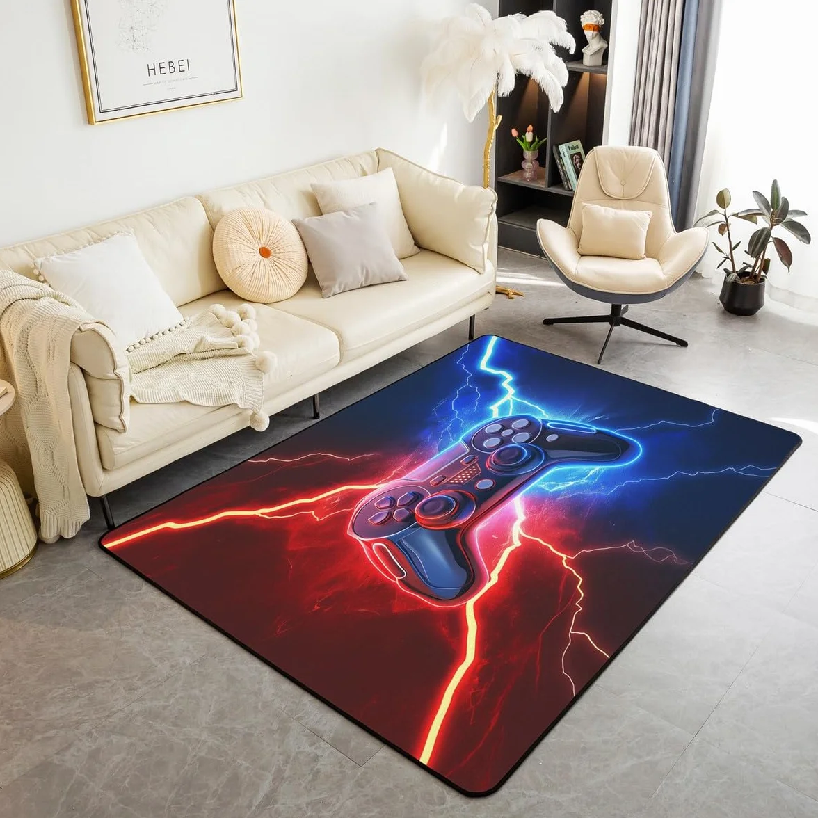 Loussiesd Dywan do salonu dla graczy, 100 x 150 cm, gamingowy dywan akcentujący dla chłopców, dziewcząt, nastolatków, nowoczesny kontroler konsoli do gier, wewnętrzna mata podłogowa, joystick,