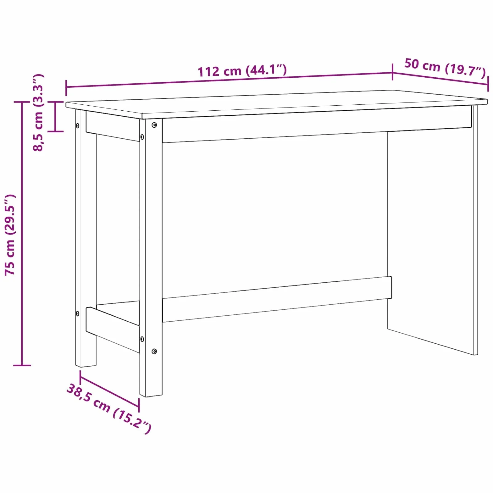 Biurko brązowe, lite drewno sosnowe, 112 x 50 x 75 cm, prostokątne, do domu, biura, gabinetu, laptopa, PC, ergonomiczne, z półką