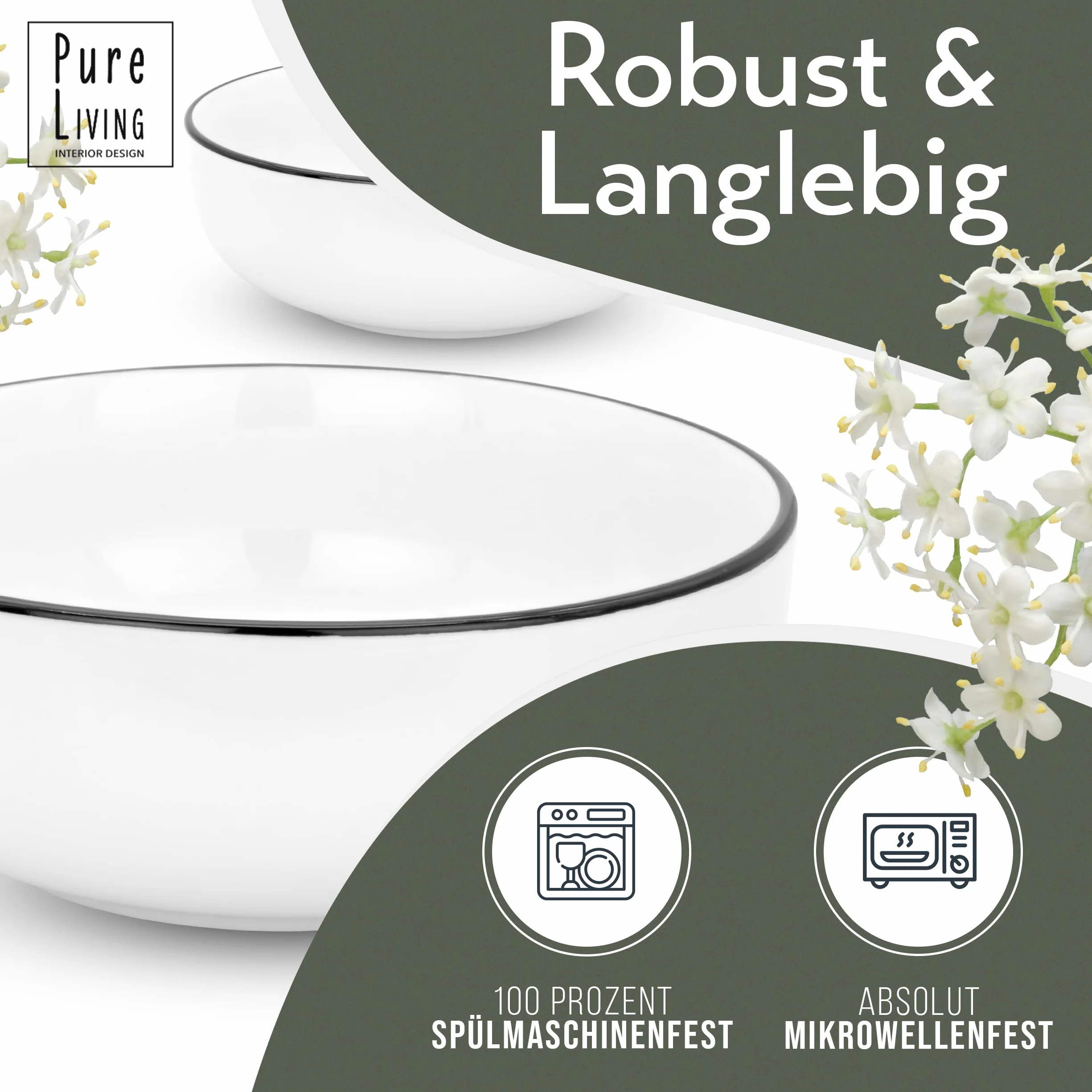 Scandi Style zestaw naczyń dla 12 osób, porcelana premium, biała, 36 części, zestaw naczyń do zmywarki i kuchenki mikrofalowej, serwis stołowy, zestaw misek i talerzy - stylowe naczynia