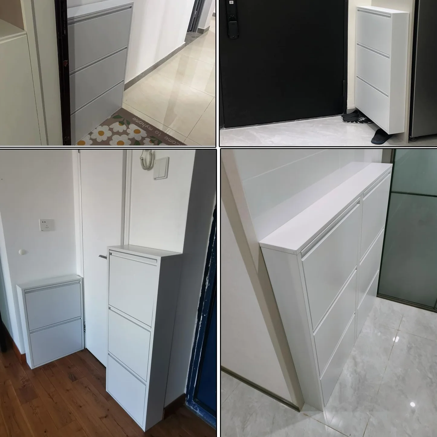Smukła naścienna metalowa szafka na buty z drzwiami otwieranymi zajmuje mało miejsca obuwie do przedpokoju i salonu, nie wymaga montażu (600 × 122 × 700 mm)