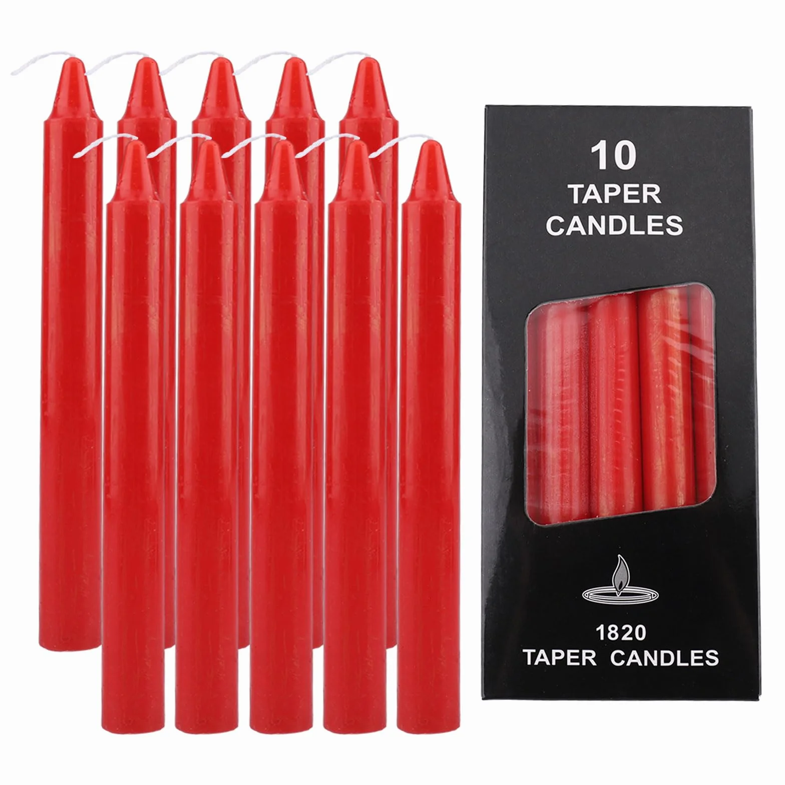 ALLAVA 10 sztuk gładkich świec w kształcie pręta, czerwone, 100% parafina, czas palenia 6 godzin, na komunię, chrzest, urodziny, wesele, świece do dekoracji, wysokość 19 cm, Ø 18 mm