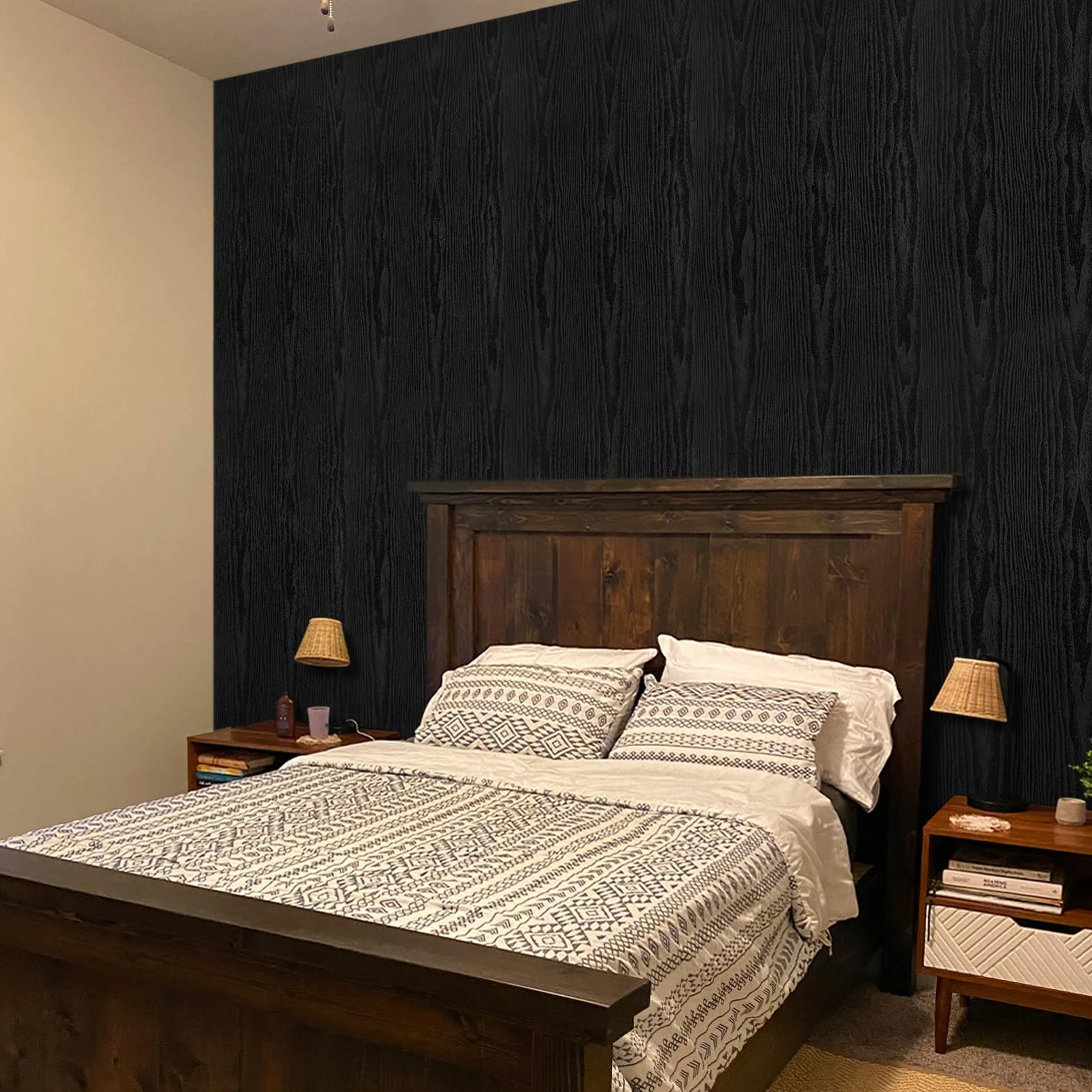 Czarny Drewno Tapeta Samoprzylepna Płyta Winylowa Folia Wodoodporny do ścian Drzwi Okien (30X200cm)