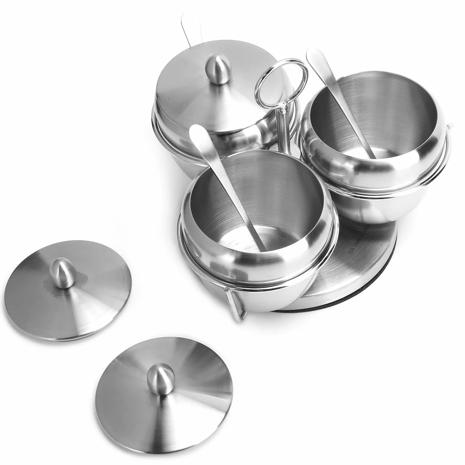 Cocoarm Zestaw Garnków do Przypraw ze Stali Nierdzewnej z Obrotowym Stojakiem Pojemnik na Przyprawy 370 Ml Stal Nierdzewna 304 z pokrywką i łyżką do Blatu Kuchennego Restauracja Piknik Kemping