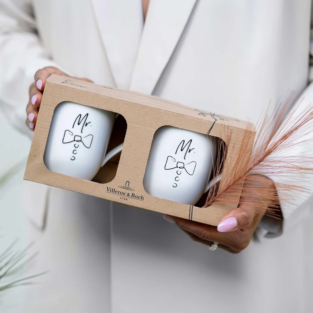 Villeroy & Boch – Zestaw Kubków Statement Mr & Mr, zestaw 2 kubków, 290 ml, opakowanie na prezent, Wysokiej jakości kubki z porcelany premium, Idealne dla par, Prezent na śluby