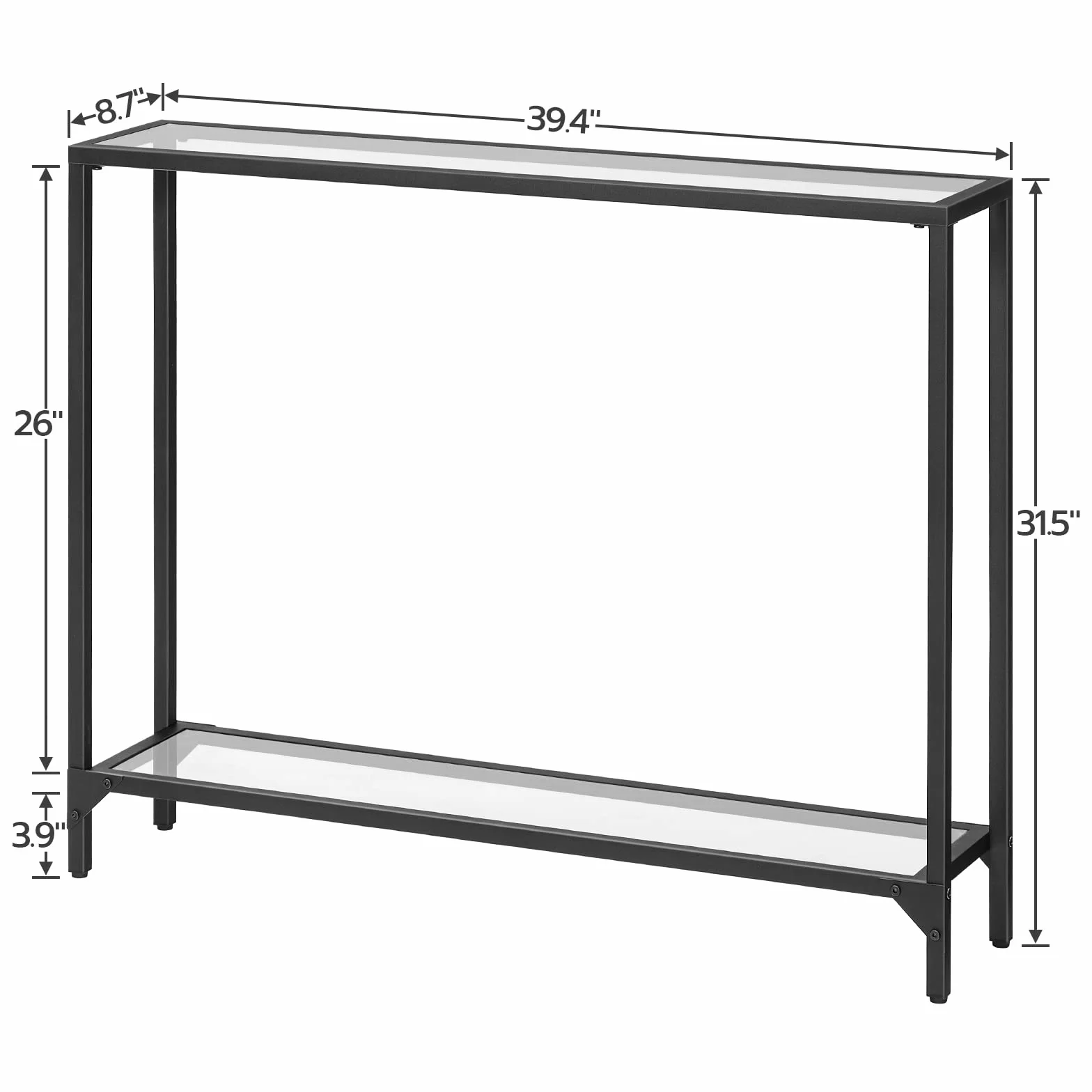 HOOBRO EBK04XG01 Stolik konsolowy ze szkła hartowanego, wąski stolik do przedpokoju z 2 półkami, 100 x 22 x 80 cm, stolik na sofę ze szkła hartowanego, nowoczesny stół ekspozycyjny do salonu, mała