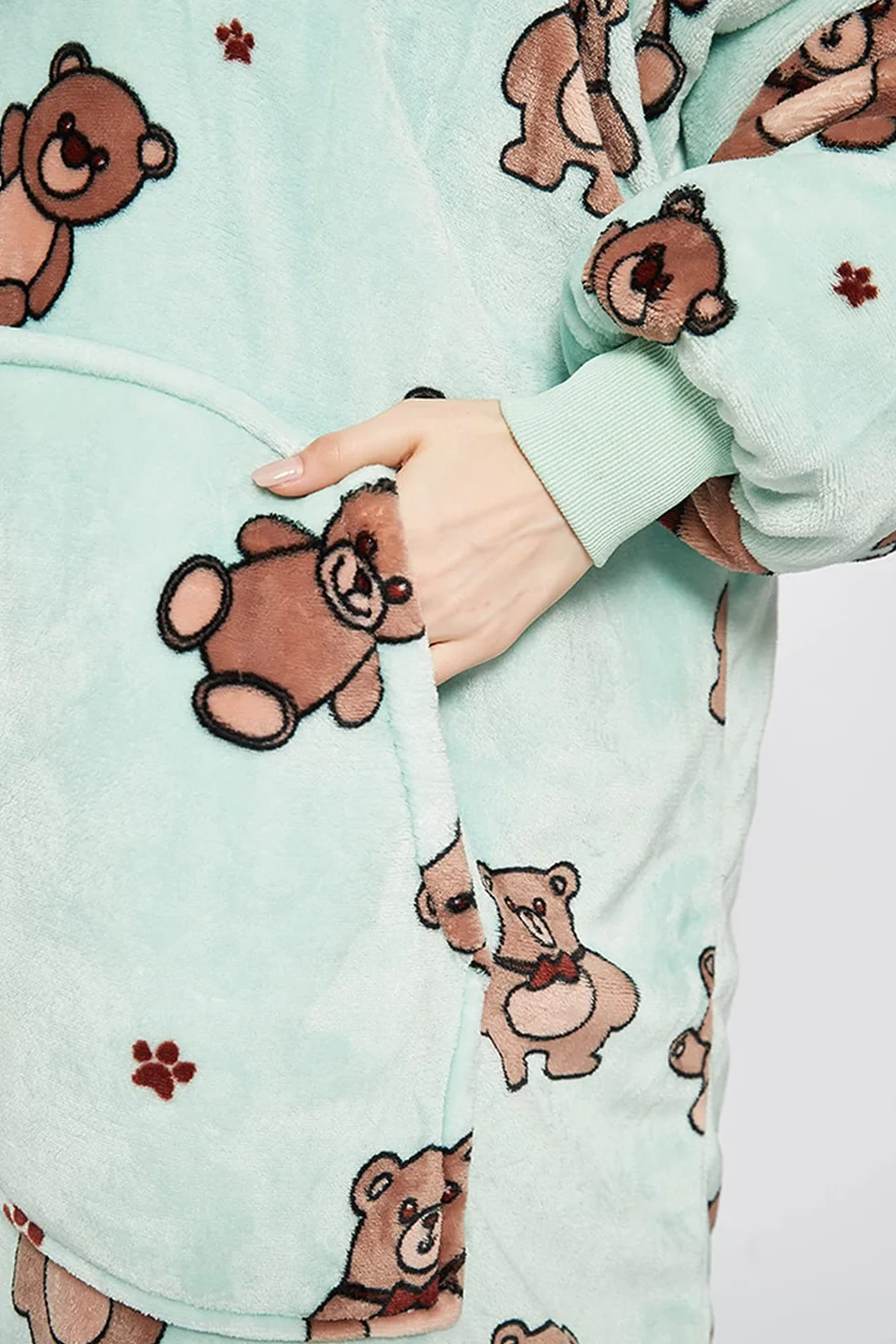 Sacebeleu Koc z kapturem, pluszowy koc Sherpa z rękawami, oversize, sweter z kieszenią typu kangur, flanelowy koc polarowy, rozmiar uniwersalny dla kobiet, mężczyzn