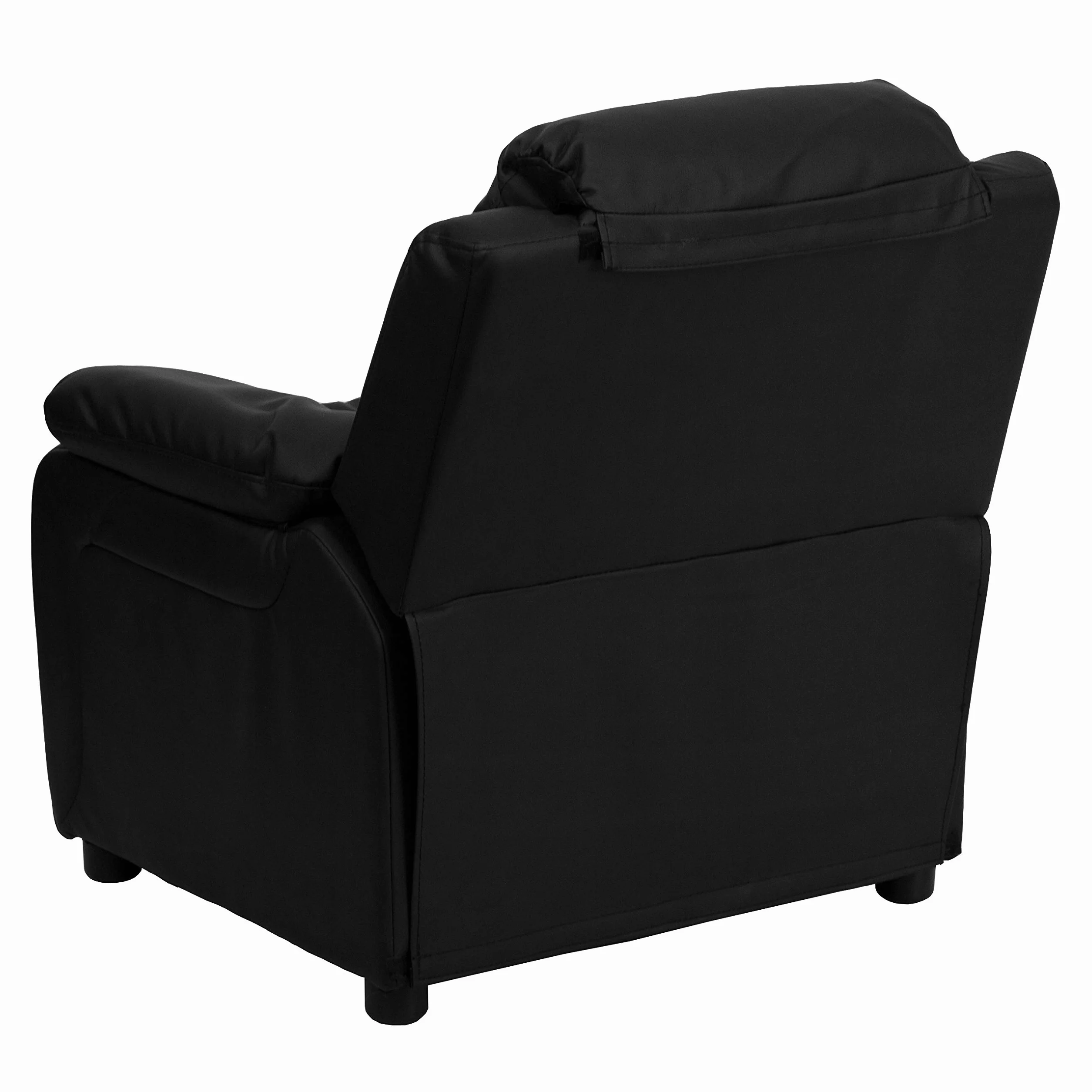 Flash Furniture Deluxe Wyściełany współczesny fotel dziecięcy z podłokietnikami do przechowywania, skórzany, czarny, 66,04 x 53,34 x 53,34 cm