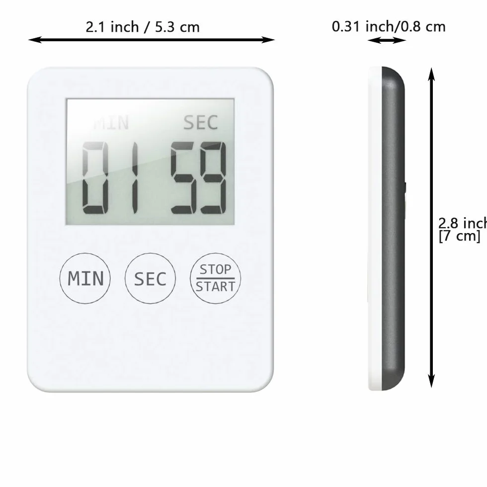 Attom Tech Ultra cienki minutnik kuchenny, cienki, mały, cyfrowy mini timer do gotowania z alarmem i magnesem, tył, do gotowania, pieczenia, sportu, drzemki, gier, biura, biały (2)