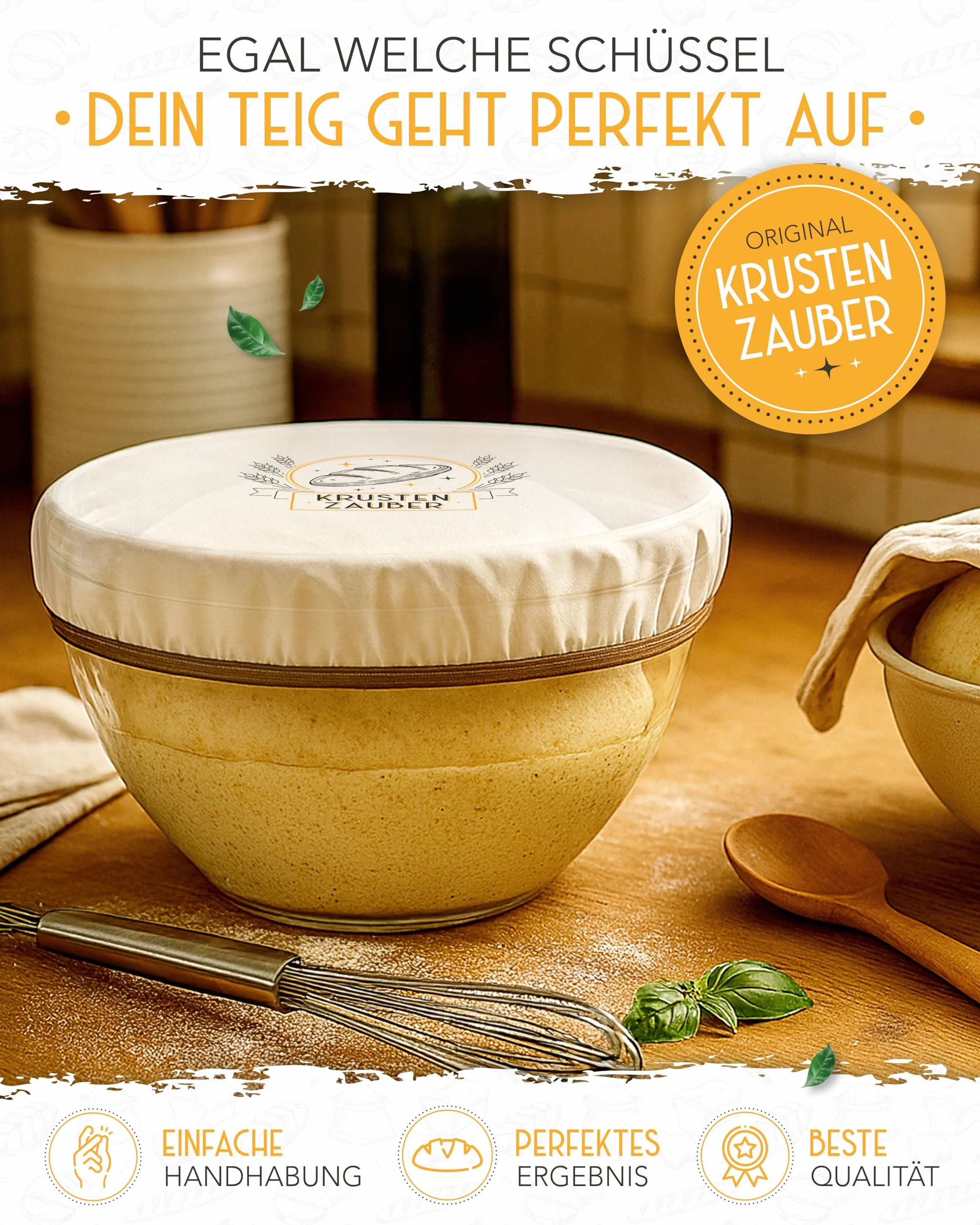 KRUSTENZAUBER 4 x pokrowiec na kosze do garowania – folia fermentacyjna wielokrotnego użytku jako akcesoria do pieczenia chleba – kosze fermentacyjne stwarzają idealne warunki do fermentacji ciasta