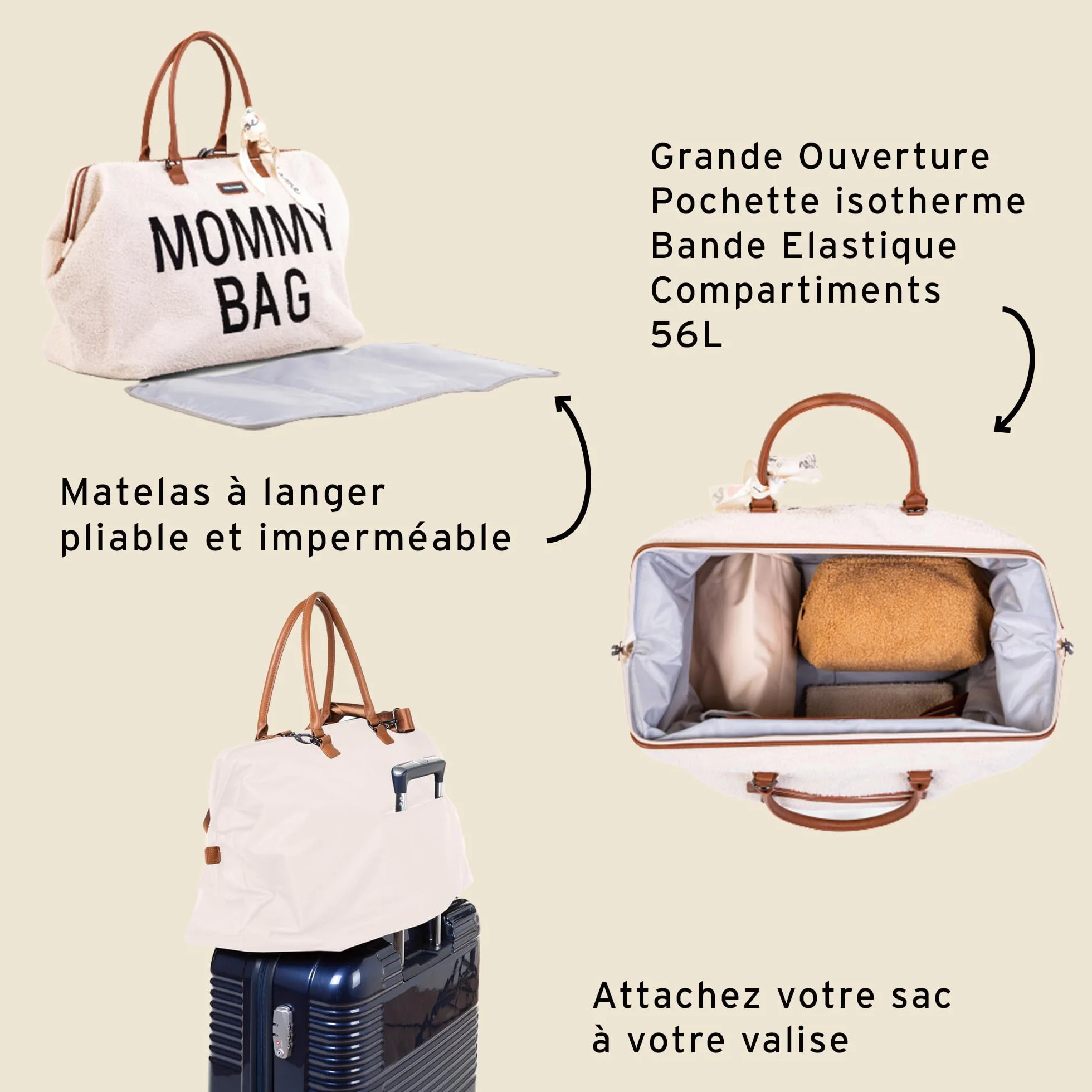 CHILDHOME, Mommy Bag, torba na pieluchy, dla kobiet w ciąży, torba podróżna, duża pojemność, regulowany pasek na ramię, kieszeń izolowana