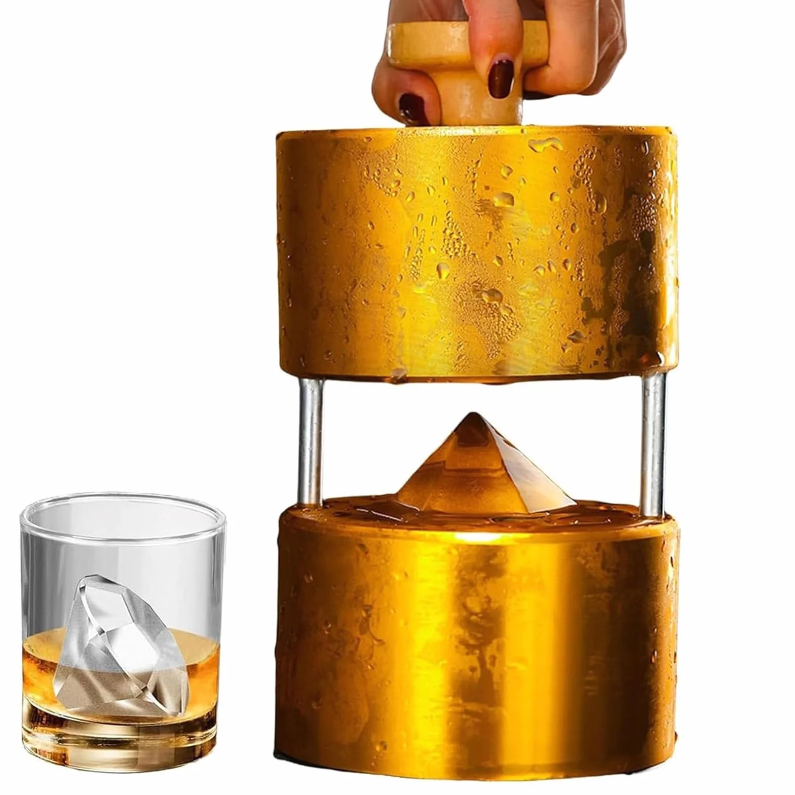 Formy do robienia kostek lodu do koktajli, przezroczyste diamentowe kostki lodu, długotrwałe, powolne topienie, w zestawie prasa do kulek lodowych, idealne do whisky, 7,4 x 6,1 cm